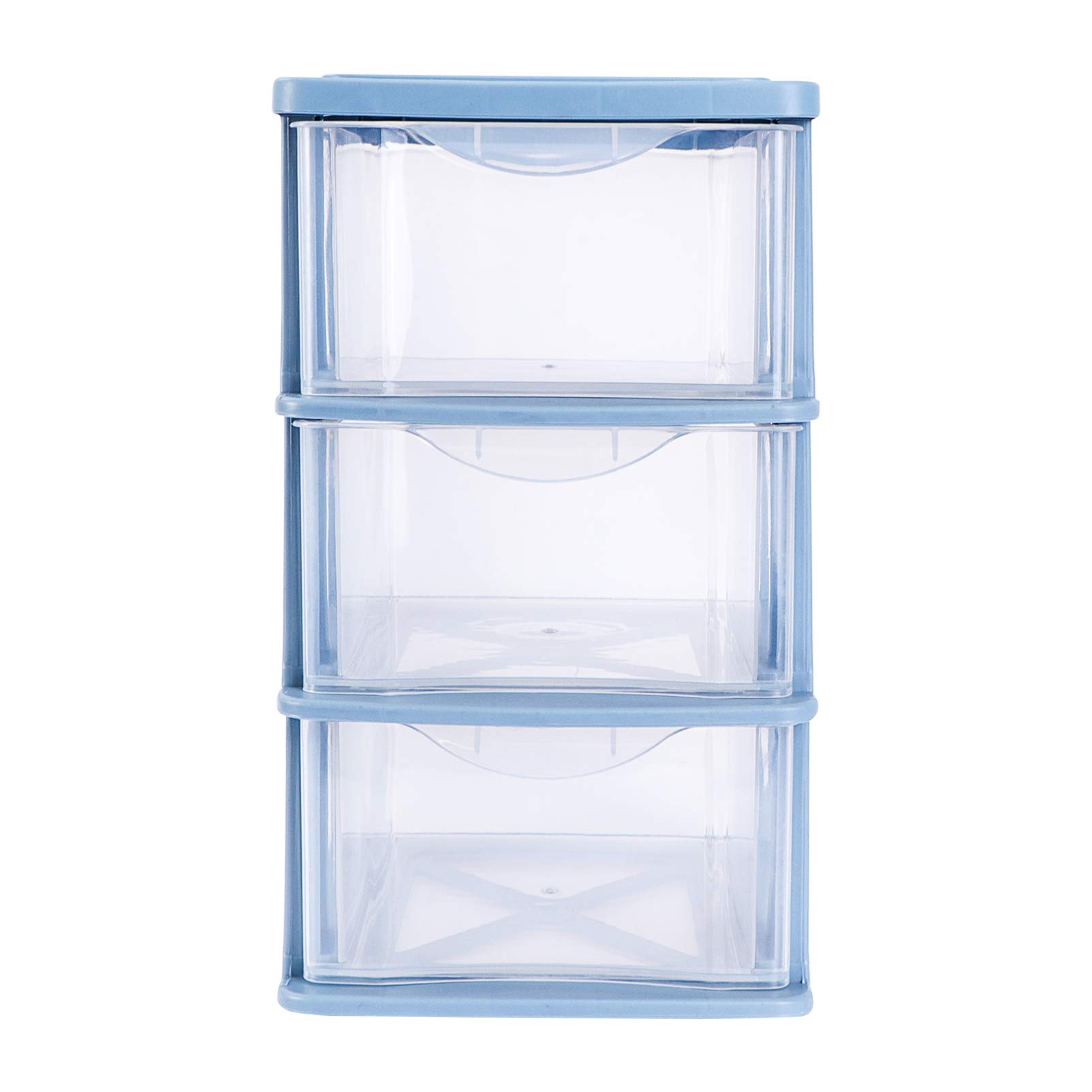 3-Drawer Plastic Storage Cabinet - Makeup Organizer & Jewelry Display Case for Bathroom Vanity, Countertops & Desk (Blue) | Compact Cosmetic Storage Solution for Home & Office Organization