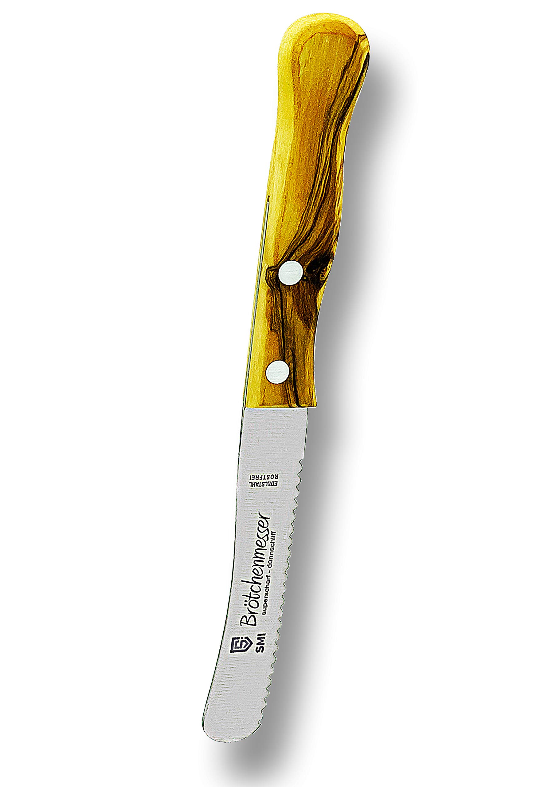 11.3cm Serrated Bread Knife with Olive Wood Handle - Wide Blade Butter Spreader & Table Knife for Slicing Bread, Cheese & Fruits - Hand Wash Only