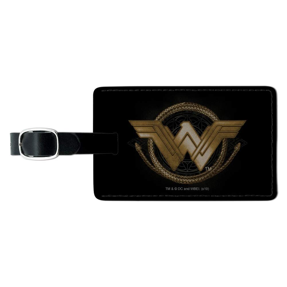 Wonder Woman Movie Golden Lasso Logo Leather Luggage Tag - Durable Rectangle ID Card Holder for Travel Bags, Suitcases & Backpacks | Perfect Gift for DC Comics Fans & Cosplay Accessories