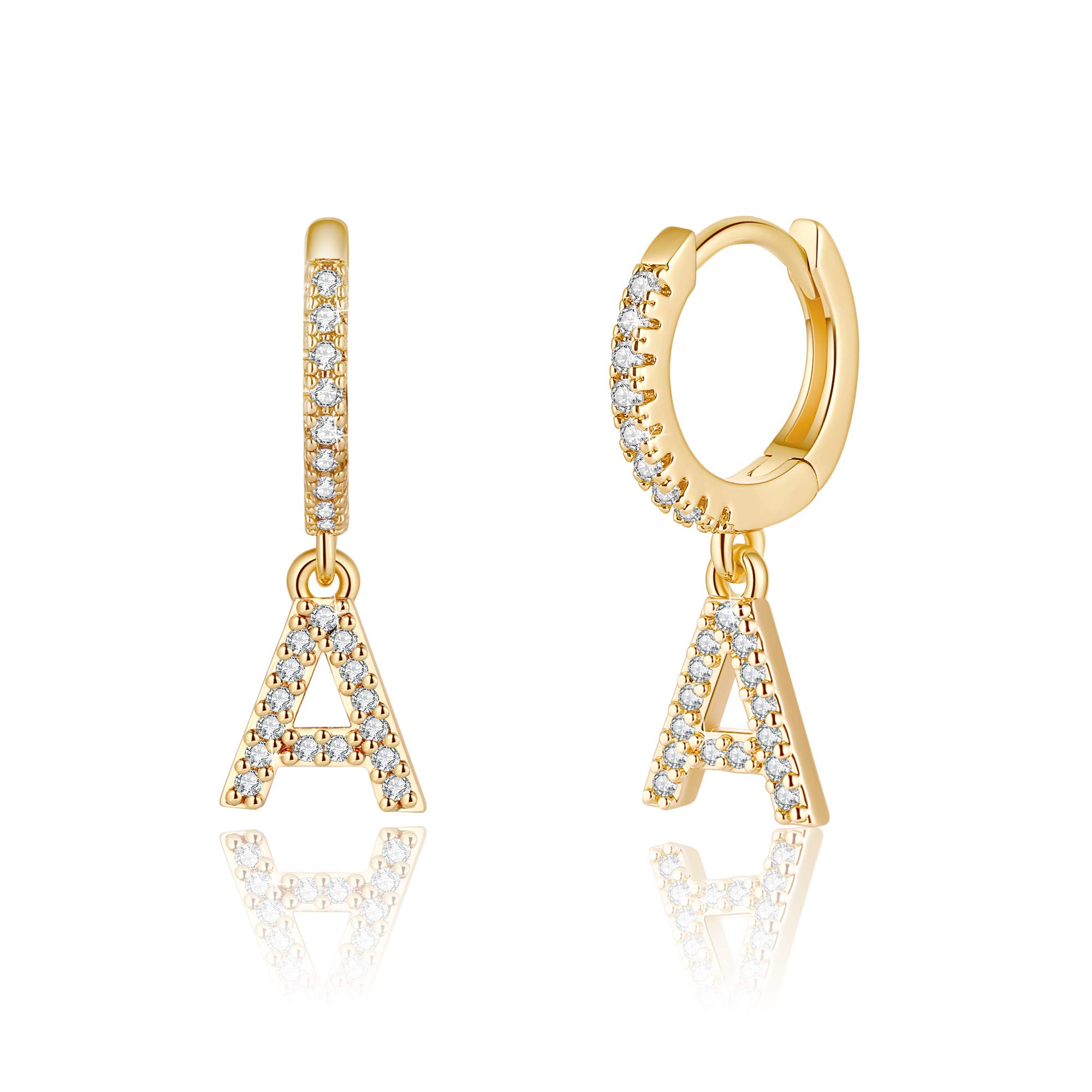 925 Sterling Silver Initial Huggie Hoop Earrings for Women & Girls - Hypoallergenic Gold Plated Cubic Zirconia Letter Earrings - Perfect Jewelry Gift for Birthday, Graduation & Everyday Wear