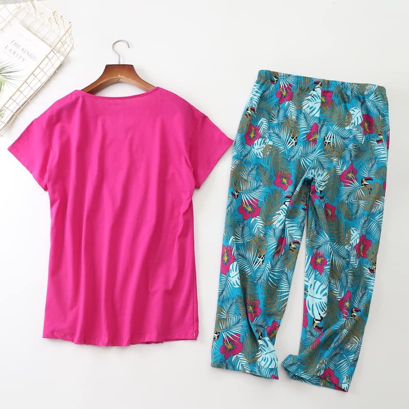 Inadays Women's Cotton Pajama Sets - Short Sleeve Top & Capri Pants 2-Piece Lounge Set | Soft Summer Sleepwear for Women | Perfect for Nighttime Comfort, Lounging & Vacation Wear