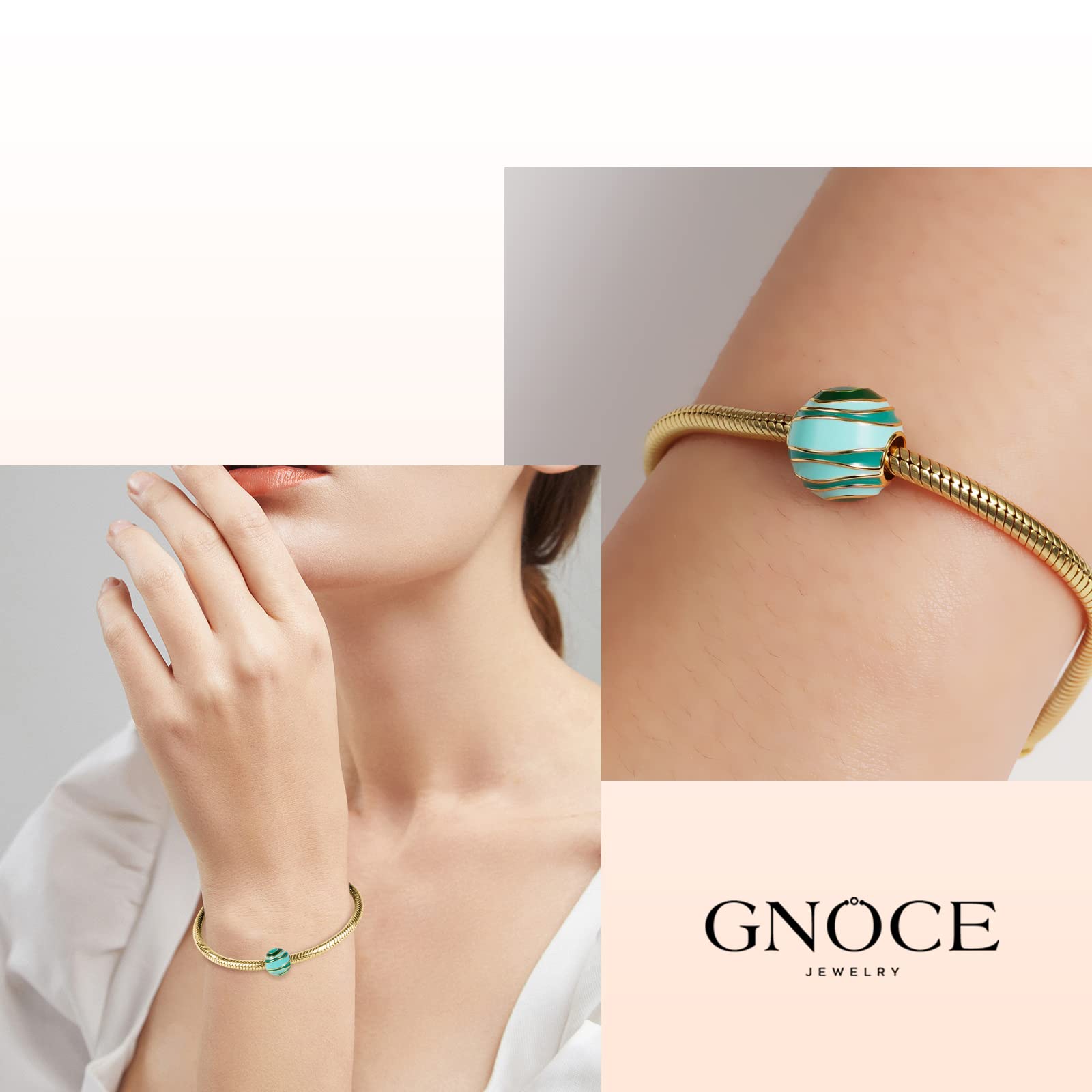 GNOCE 925 Sterling Silver 18K Gold Plated Solar System Planet Charm Bracelet for Women - Uranus Bead Pendant for Jewelry Making, Gift for Wife, Astronomy Lovers (Perfect for Birthdays, Anniversaries & Cosmic-Themed Outfits)