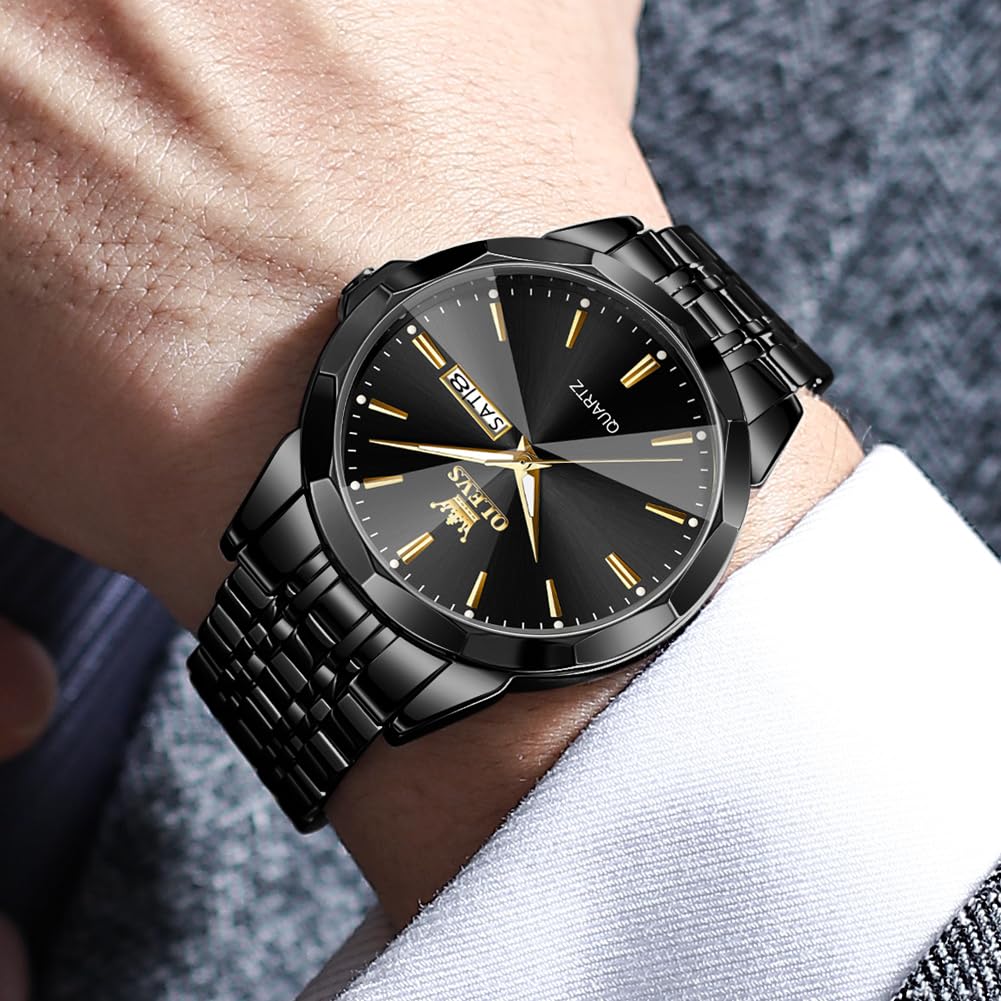 OLEVS Men's Analog Quartz Dress Watch - Stainless Steel Business & Casual Luxury Watch with Day Date, Luminous Hands & Waterproof - Perfect for Office, Formal Events & Everyday Wear