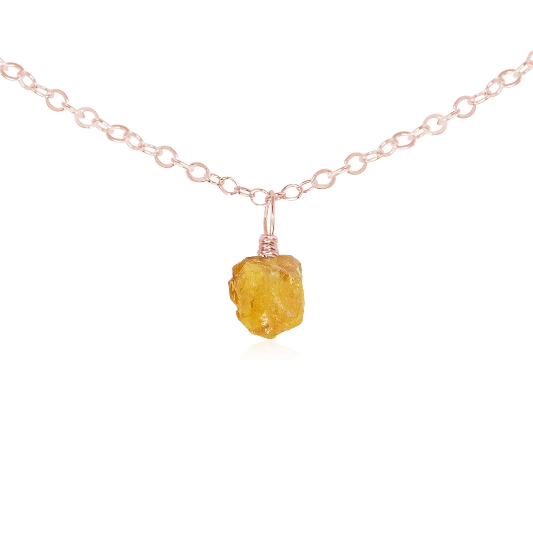 Natural Tiny Rough Citrine Gemstone Pendant Choker Necklace - Healing Crystal Jewelry for Women, Boho Style Layering Chain for Spiritual Energy & Positive Vibes