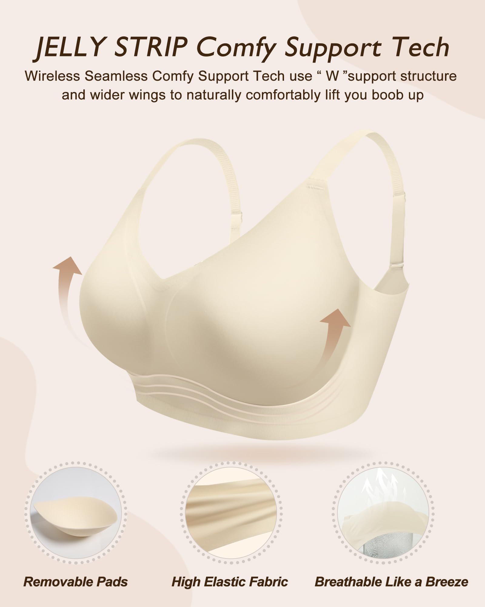 HORISUN Women's Wireless Comfort Bra - Seamless Full Coverage Padded Support for Everyday Wear - Perfect for Work, Yoga & Relaxation