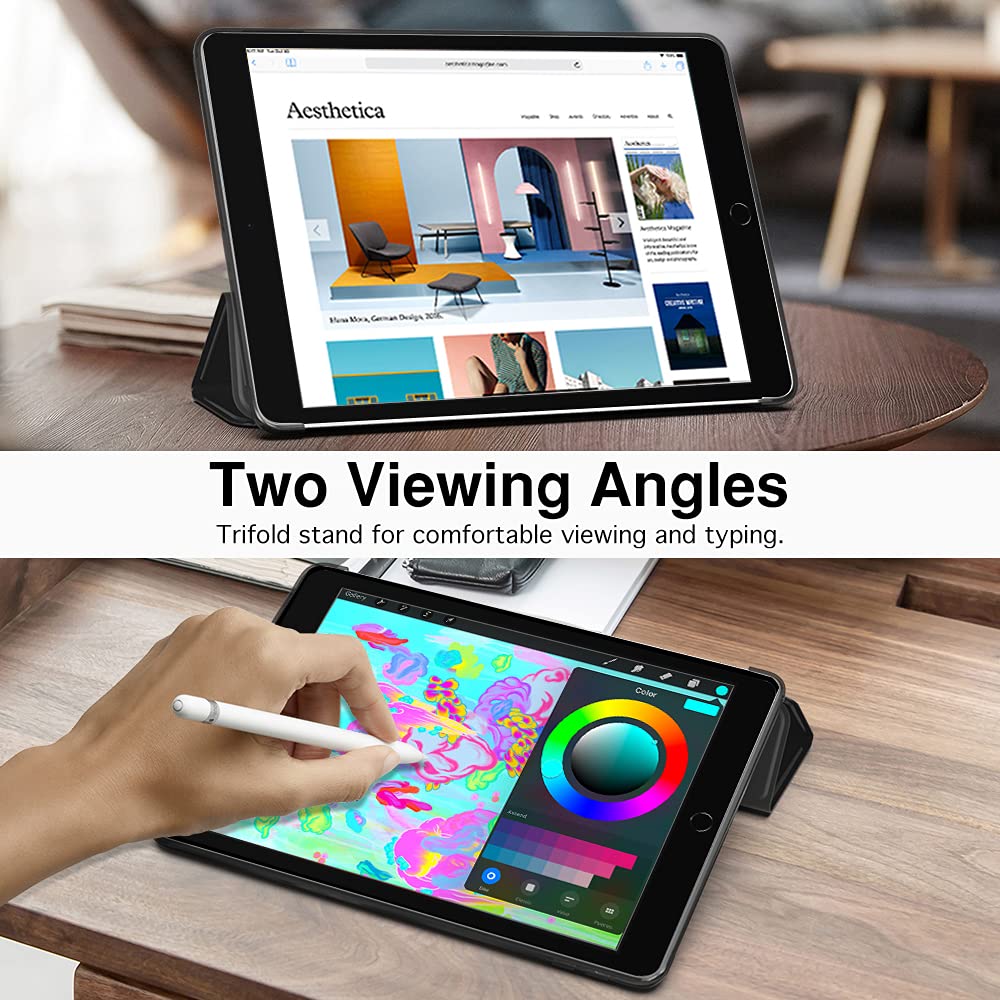 MoKo iPad 9th/8th/7th Generation Case (2021/2020/2019) - Slim Protective Cover with Translucent Satin TPU Back & Stand for 10.2-inch iPad - Perfect for Work, School & Travel