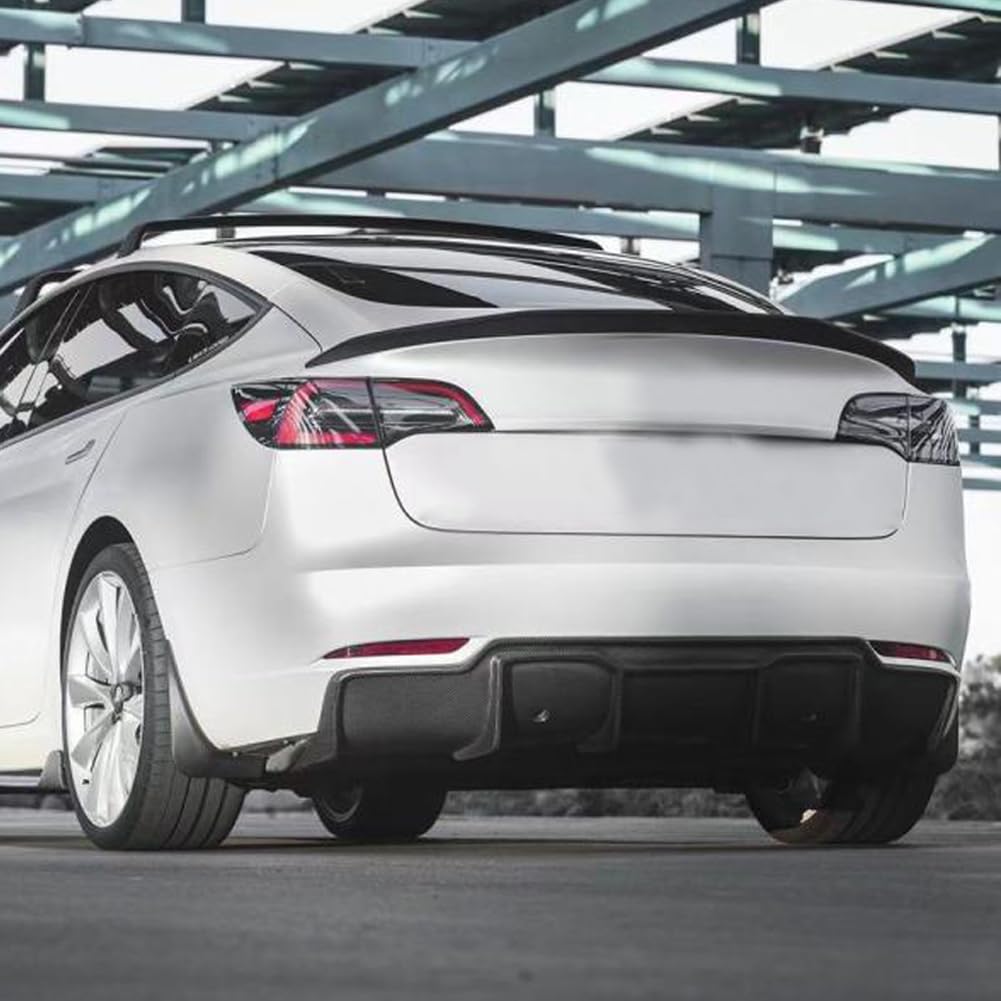 JCING Model 3 Carbon Fiber Rear Spoiler for Tesla Model 3 2017-2023 - High Performance Trunk Lid Wing, Aftermarket Car Accessories & Styling Kit - Perfect for Street Racing & Car Shows