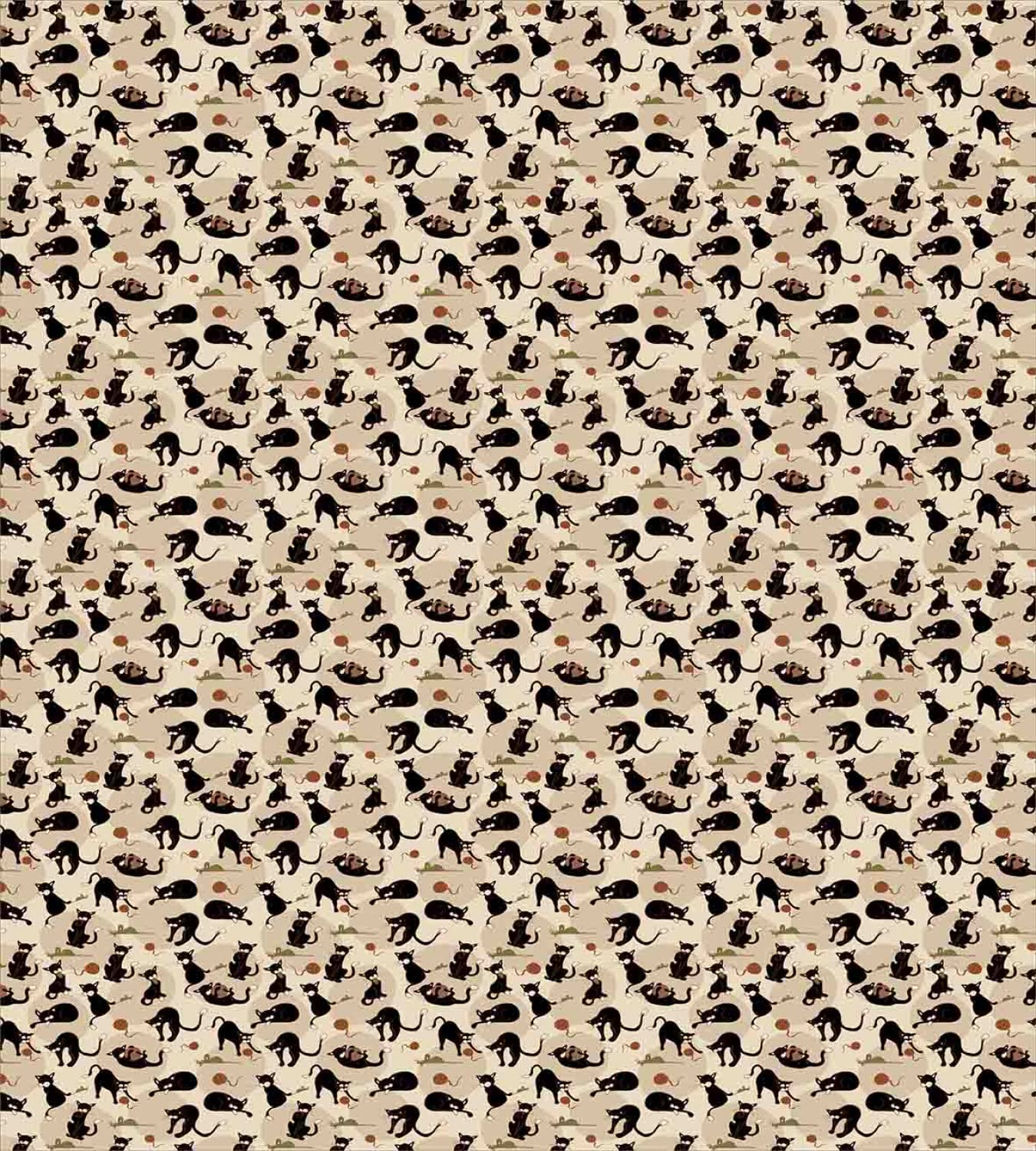 Ambesonne Cat Duvet Cover Set - Queen Size 2-Pack with 2 Duvet Covers & 4 Pillowcases | Hand-Painted Feline Design Featuring Playful Cats with Yarn Ball and Mouse | Black, Tan & Sea Green Pet-Themed Bedding | Perfect for Cat Lovers' Bedroom Decor and Cozy Home Styling