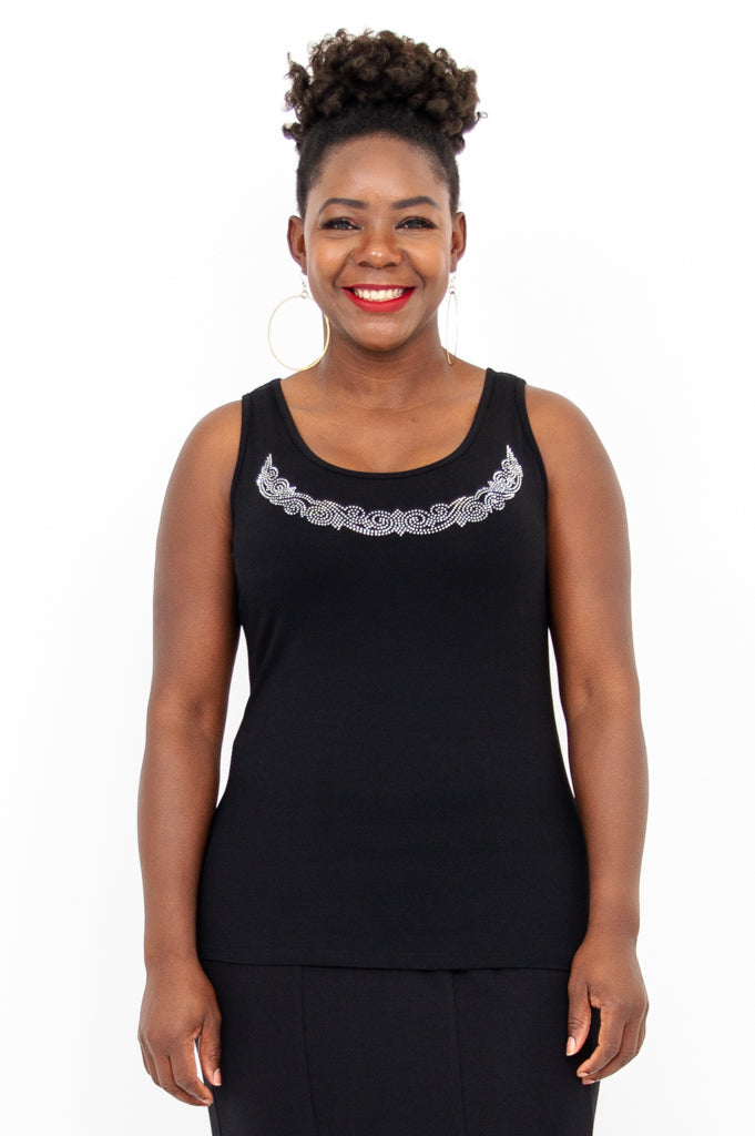 Avalon Tank Top for Women - Soft & Breathable Black Diamond Cotton Tee - Perfect for Casual Wear, Gym, and Layering