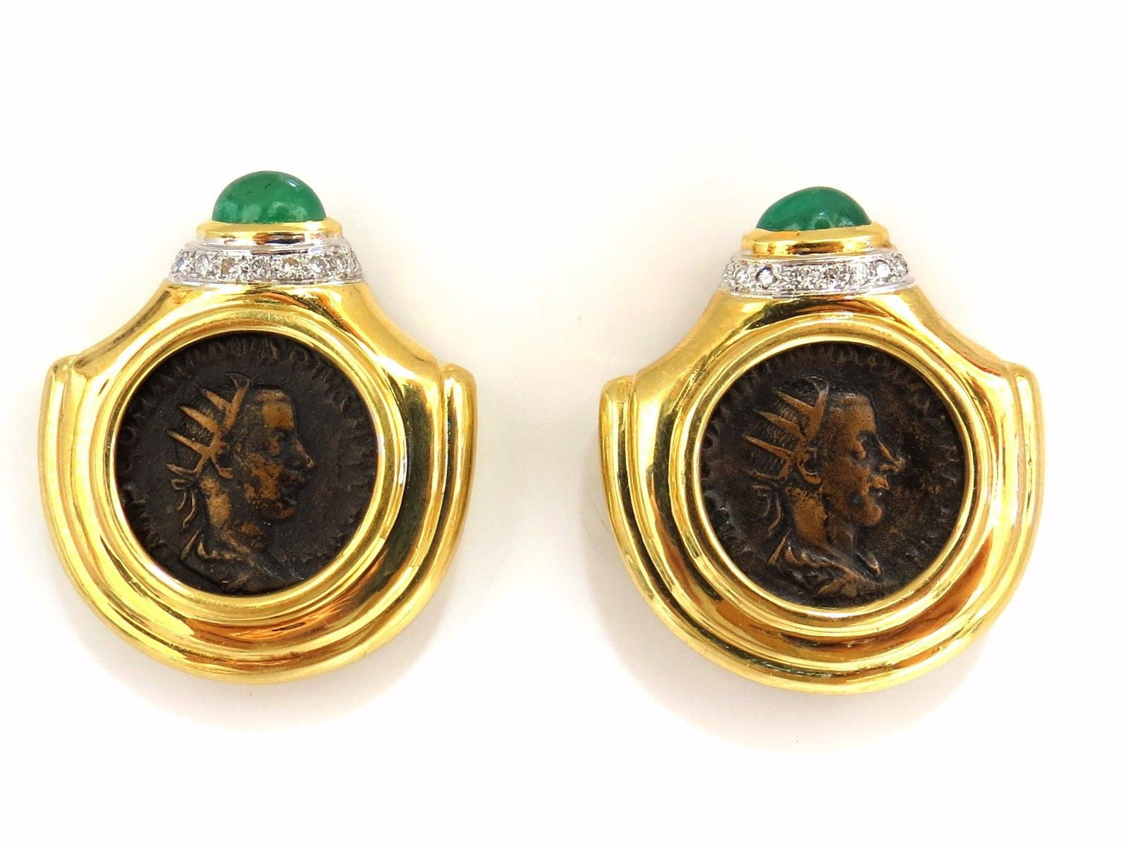 18Kt 1.80ct Natural Emerald Diamond Coin Clip Earrings - Byzantine Deco Style Vintage Jewelry for Women - Perfect for Weddings, Parties & Special Occasions