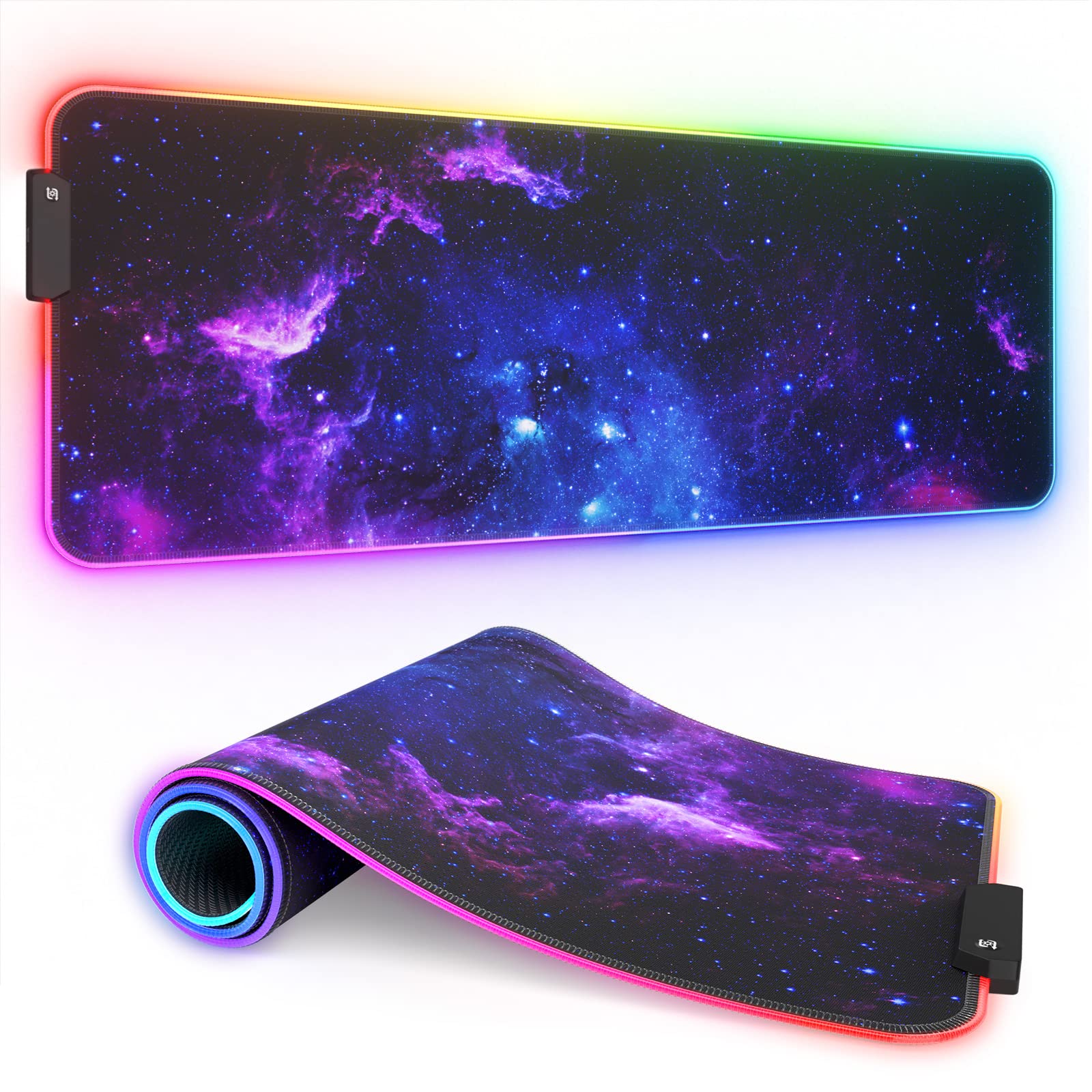 ITNRSIIET RGB Gaming Mouse Pad - Full Desk XL Extended Large LED Mousepad with 12 Lighting Modes, 30% Thicker Surface (32x12 inches) for PC Gamers - Mysterious Galaxy Design - Perfect for Gaming Setups, Office Work & Computer Desks