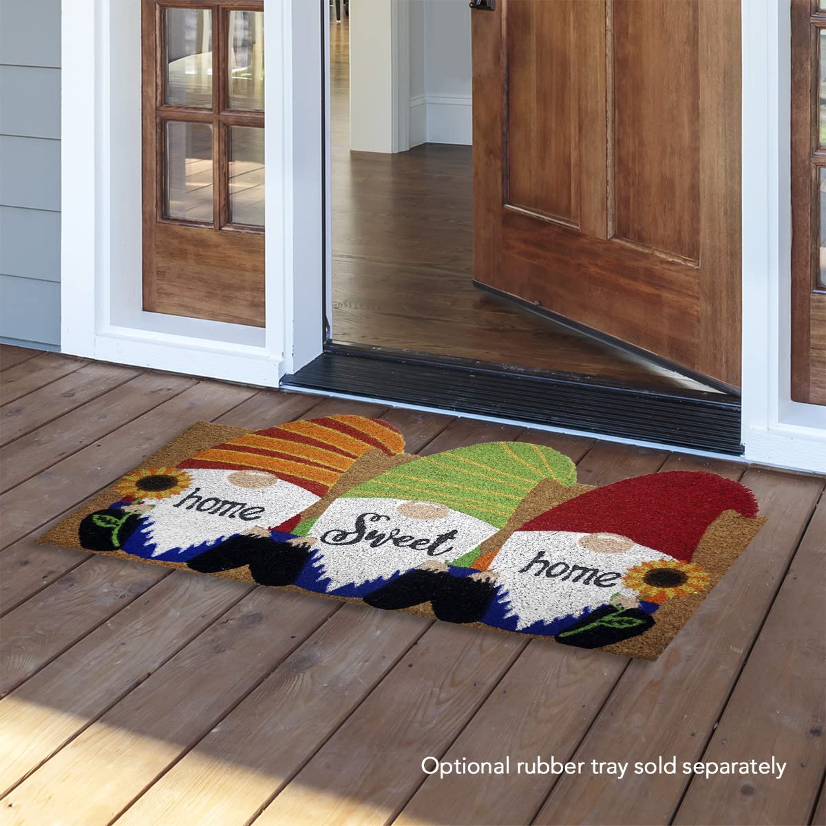 Natural Fiber Coir Doormat for Spring - Home Sweet Home Gnome Design | Durable & Eco-Friendly Welcome Mat for Front Door, Porch, and Entryway Decor