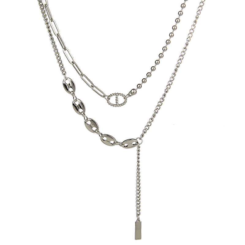 Asymmetric Silver Tassel Pig Nose Layered Chain Necklace for Women - Trendy Boho Chic Jewelry Gift for Party, Date Night & Special Occasions | X1123