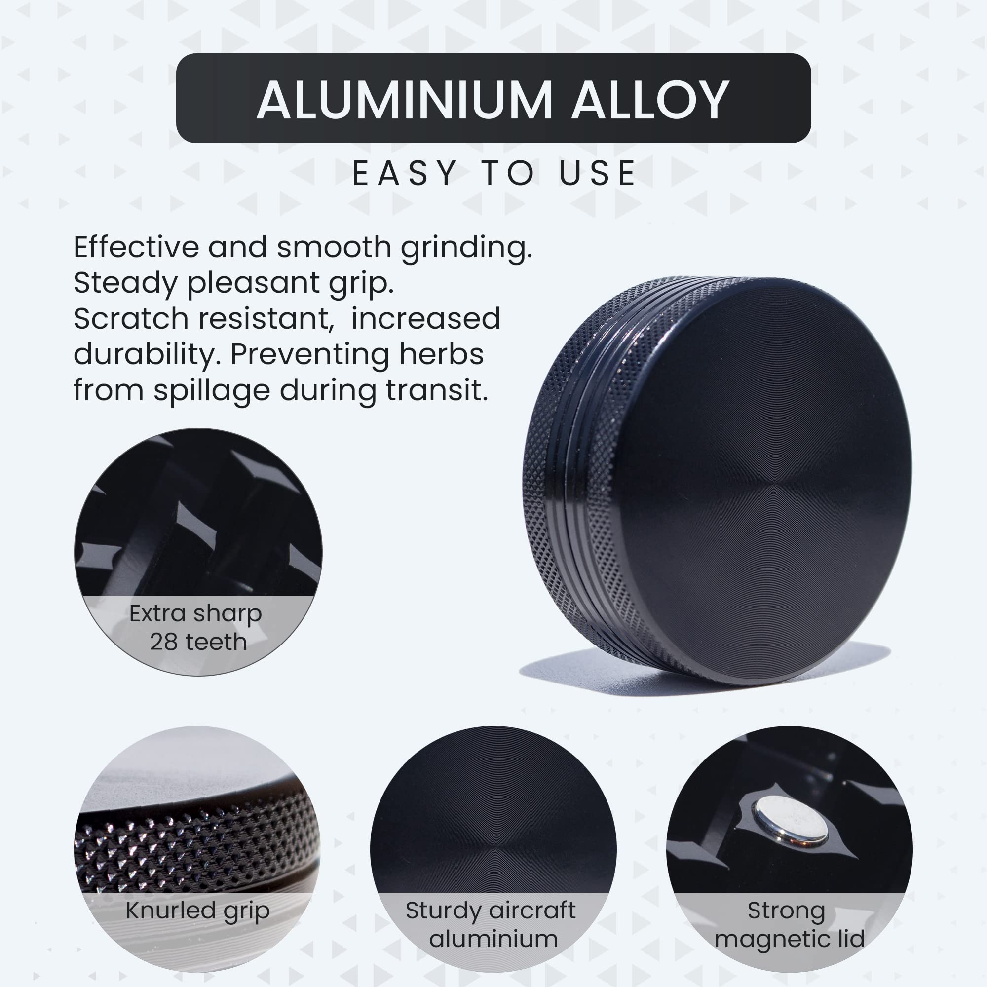 Chromium Crusher 2 Inch Small Thin Herb Grinder - Black | Premium Metal Spice Grinder for Herbs, Tobacco & Tea | Perfect for Travel, Camping & Home Use