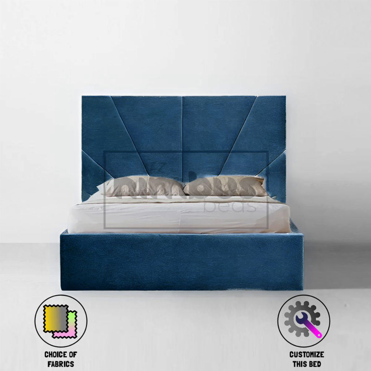 Modern Sunset Bed Frame - Queen Size Wooden Platform Bed with Headboard & Storage - Perfect for Bedroom, Guest Room & Small Spaces