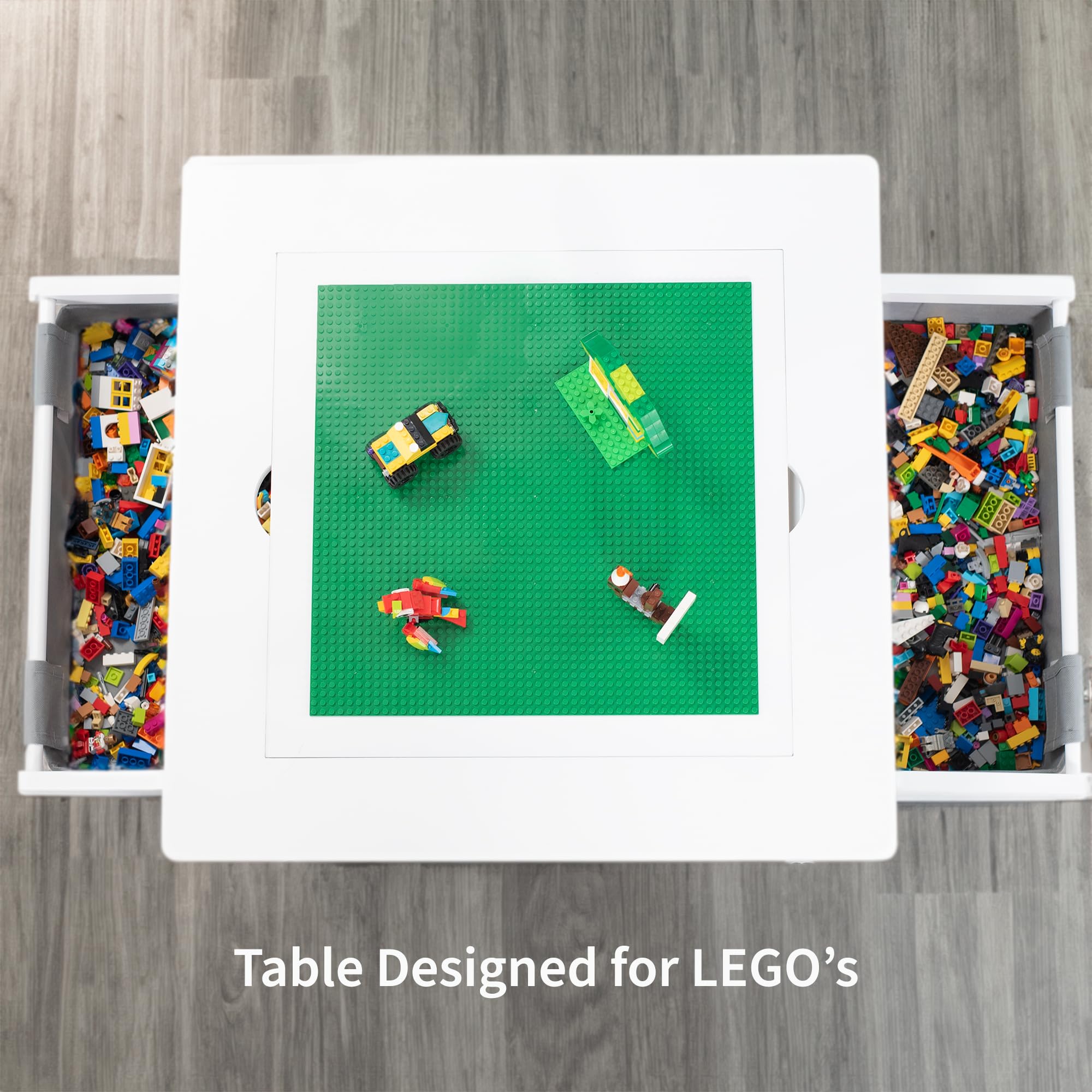 2-in-1 Kids Construction Play Table for Lego & Building Bricks - Reversible Table Top with Interlocking Surface, Storage Drawers, White (LF-LTB01) - Perfect for Creative Play, STEM Learning & Toddler Playroom Organization