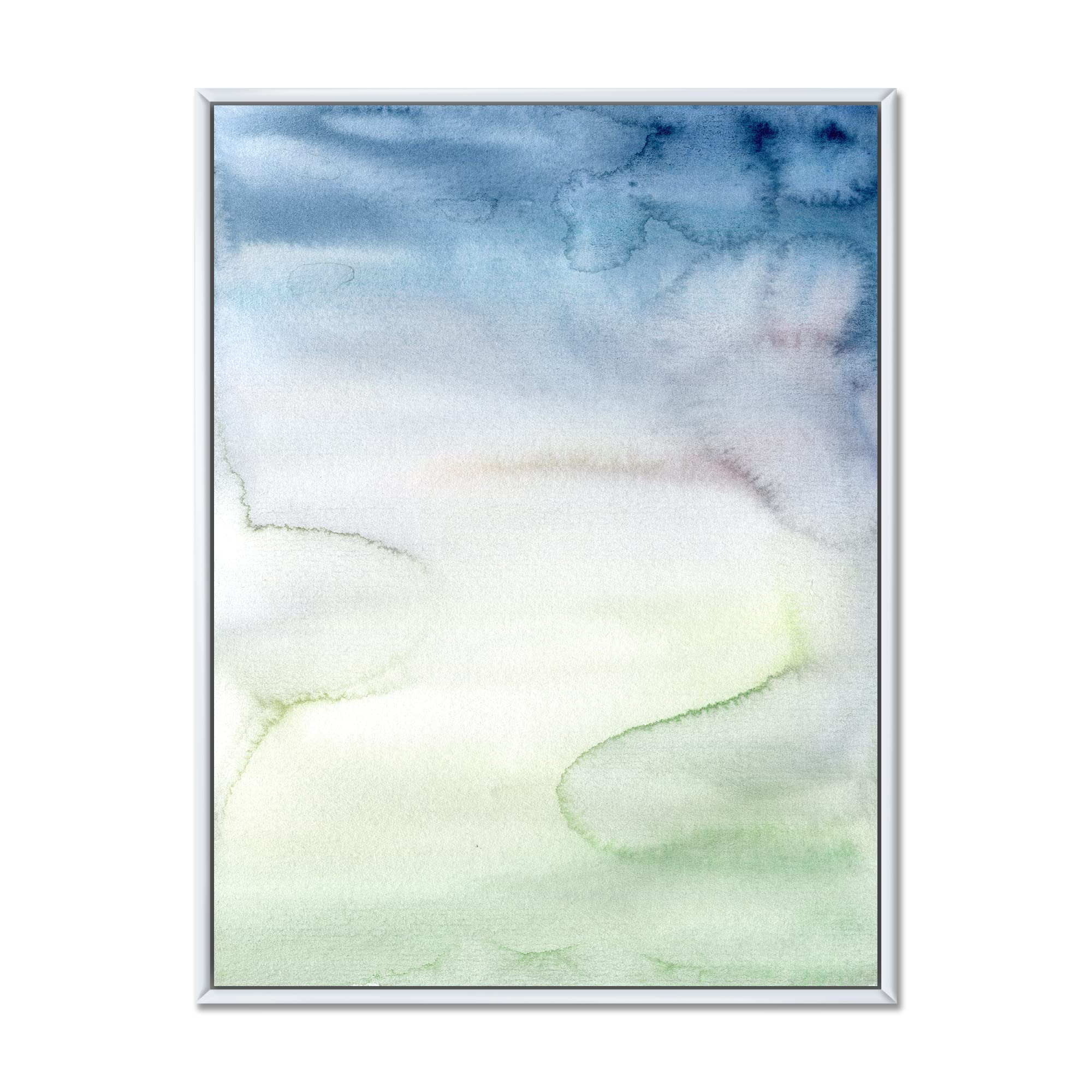 Pastel Abstract Canvas Wall Art with Dark Blue Green & White Spots - Modern Framed Print for Living Room, Bedroom & Office Decor