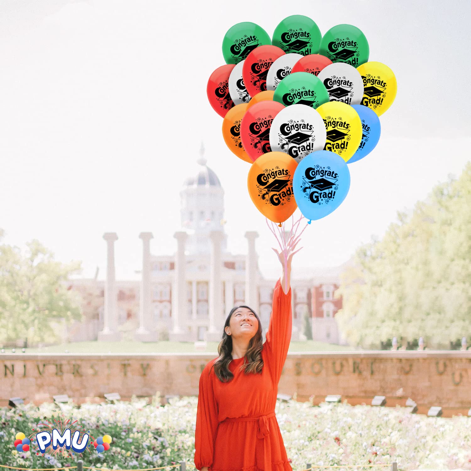 Premium PMU Graduation Balloons - 12-Pack All-Over Print Black Grad Cap Latex Balloons for Graduation Party Decorations | Perfect for College, High School & University Graduation Celebrations, Commencement Decor & Grad Party Supplies
