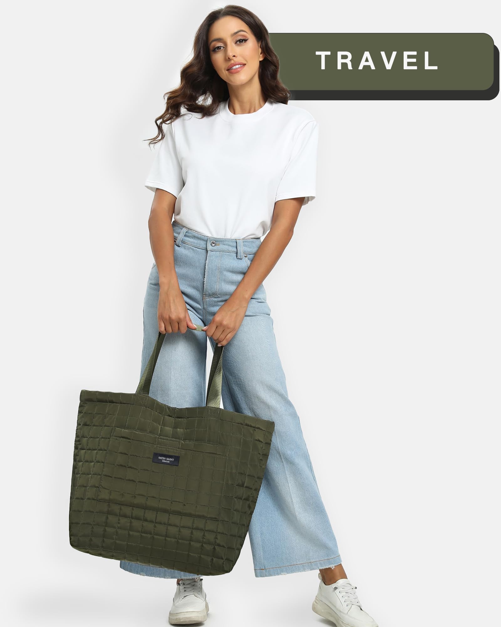 SATINSAINT Large Quilted Tote Bag for Women - Lightweight Travel Tote, Work Bag, Gym Bag & Casual Shopper - Perfect for Business Trips, Work Commute, Fitness & Everyday Use