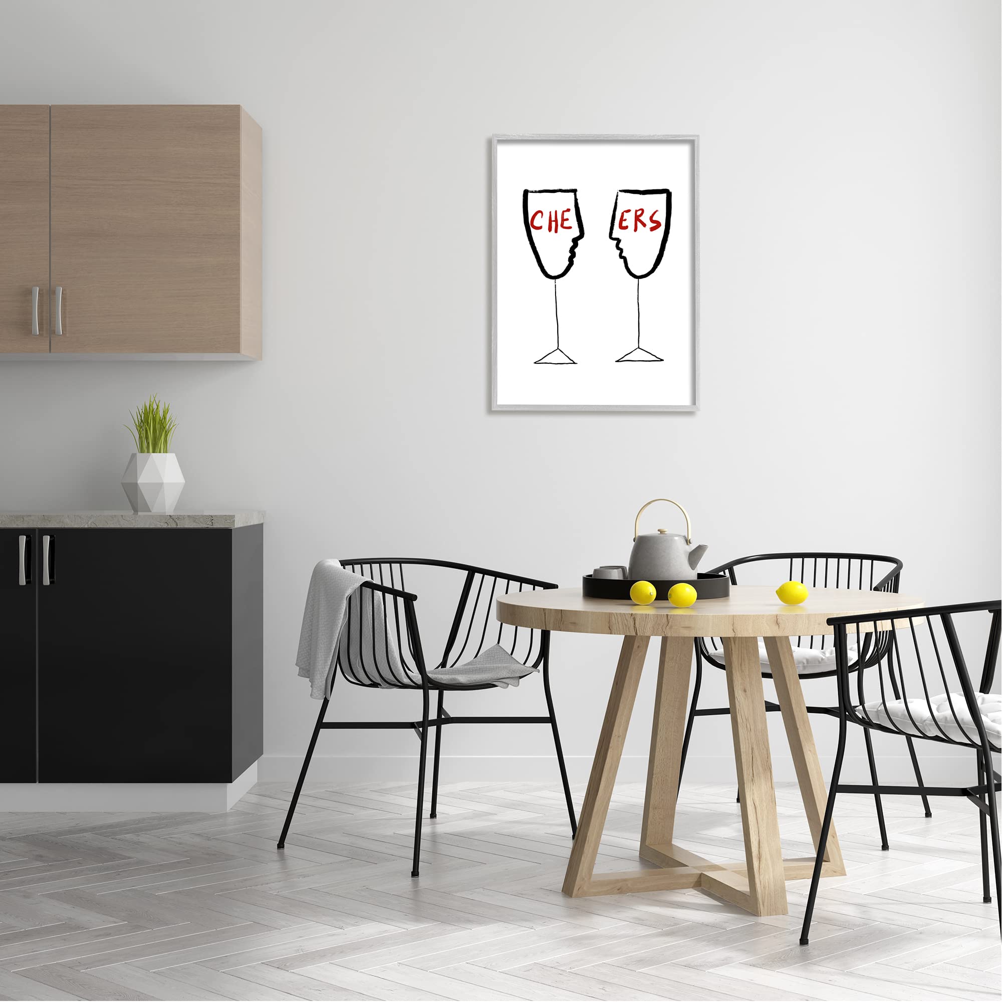Stupell Industries Cheers Text Simple Wine Glasses Line Doodle Art Print - Atelier Posters Design - Perfect for Home Bar Decor, Kitchen Wall Art & Wine Lover Gifts