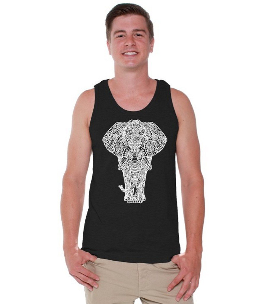 Awkwardstyles Men's Elephant Print Muscle Tank Top - Animal Lover Graphic Tee with Free Bookmark - Perfect for Summer Outfits, Beach Wear & Casual Street Style
