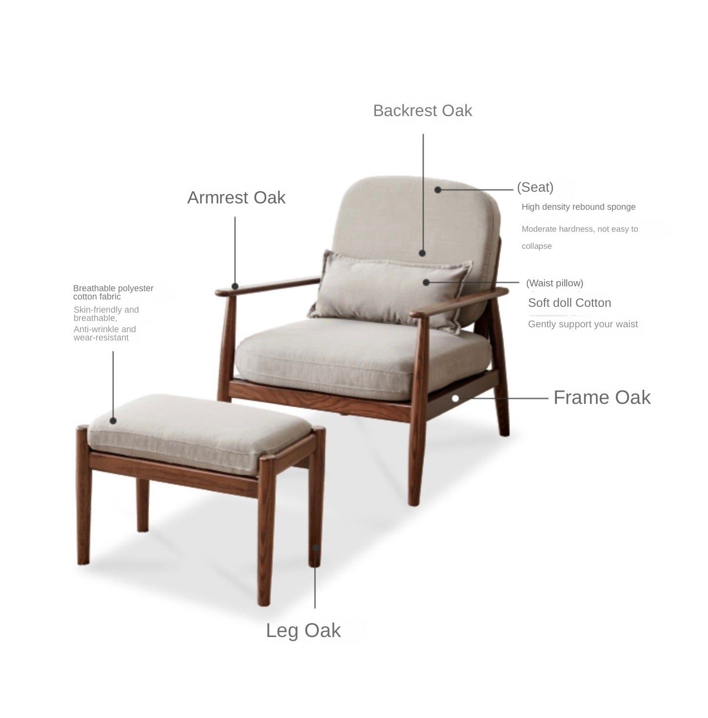 Solid Oak Wood Walnut Finish Leisure Combination Set - Perfect for Living Room, Bedroom, or Office Furniture