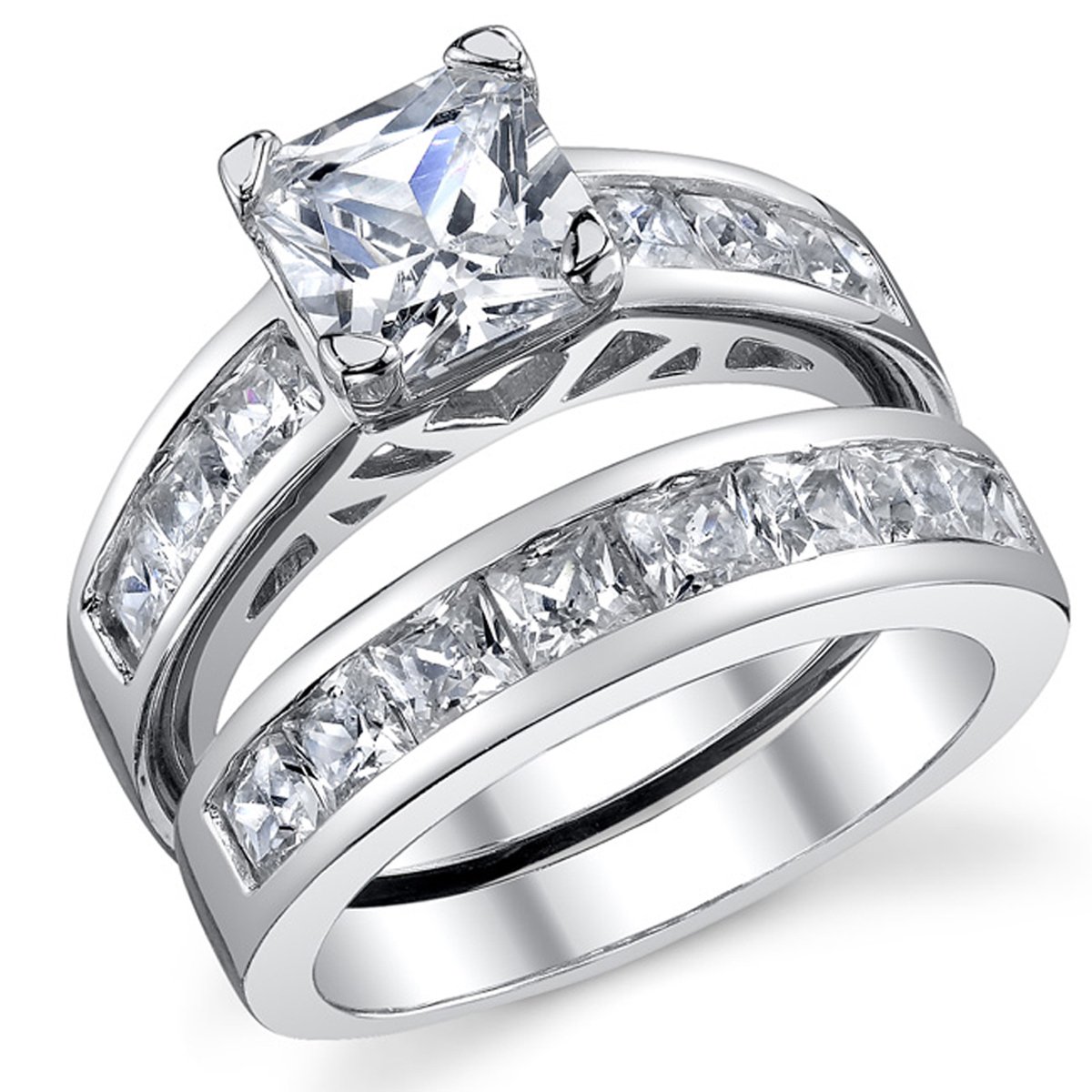 1 Carat Radiant Cut Cubic Zirconia CZ Sterling Silver 925 Wedding Engagement Ring Set - Size 4-11 - Perfect for Proposals, Anniversaries & Bridal Jewelry Gifts