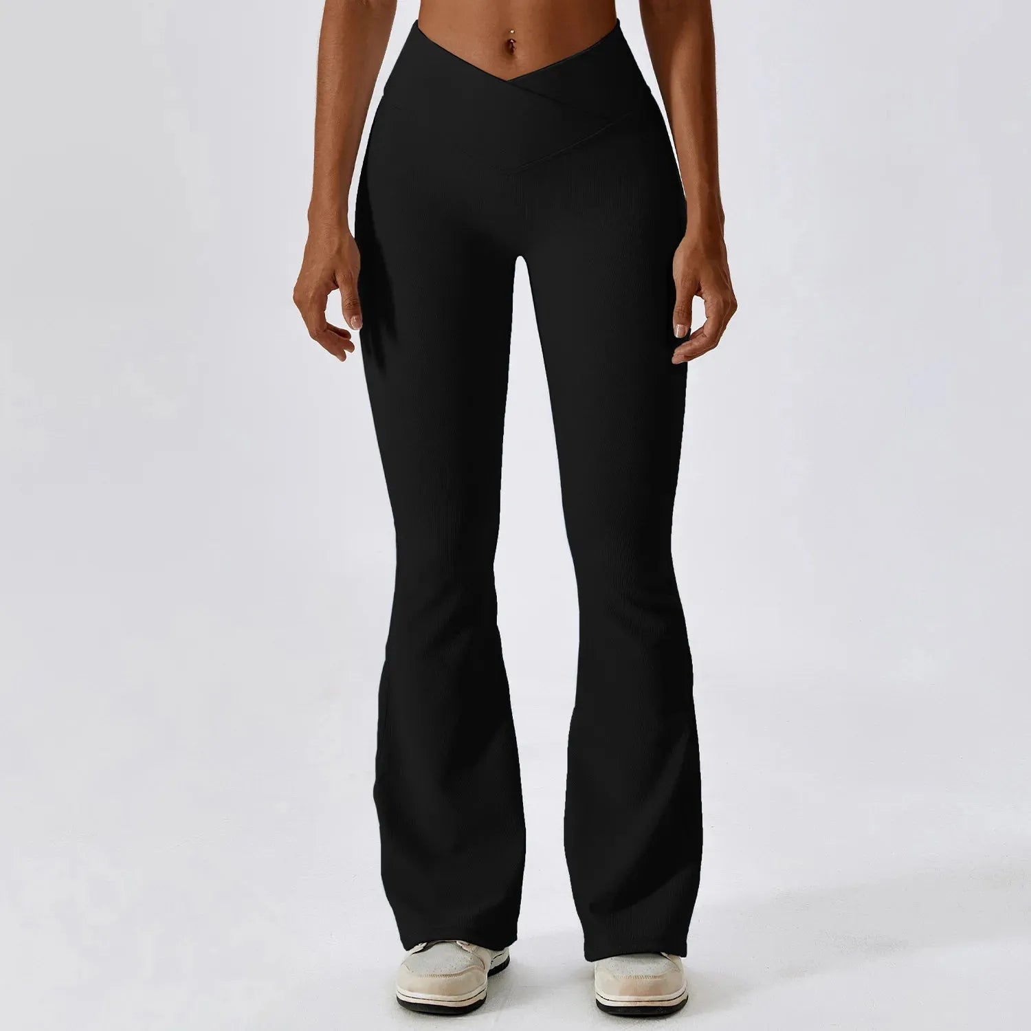 Women's High Waist Yoga Pants - Cross Waist Cotton Leggings for Fitness, Training & Gym - Elastic Wide Leg Flare Tights - Perfect for Yoga, Pilates, Running & Lounge Wear