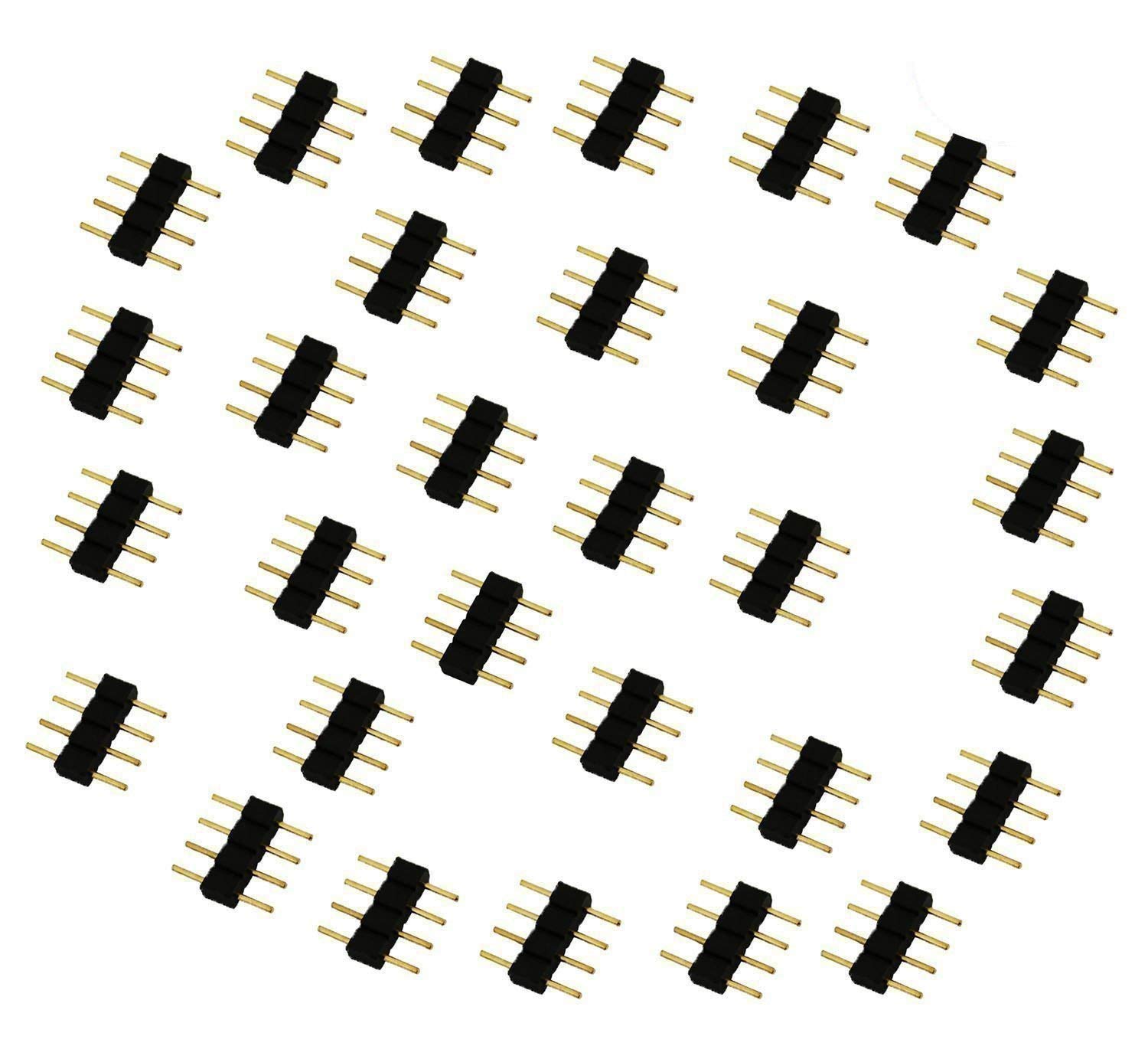 30pcs 4 Pin LED Strip Connector Male to Male Adapter Plug for SMD 5050 3528 2835 RGB LED Strips - Flexible TV Backlight, LED Tape, Rope Light & Controller Connection (Black) - Perfect for Home Theater, DIY Lighting & Decoration Projects
