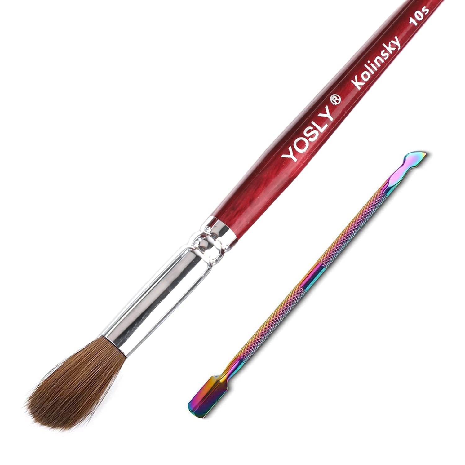 Premium Yosly Acrylic Nail Brush & Cuticle Pusher - 100% Kolinsky Hair Professional Nail Art Brush for Acrylic, Gel & Powder Nails - Salon Quality #10 Nail Design Tool - Perfect for Home Manicures & Professional Nail Art Studios