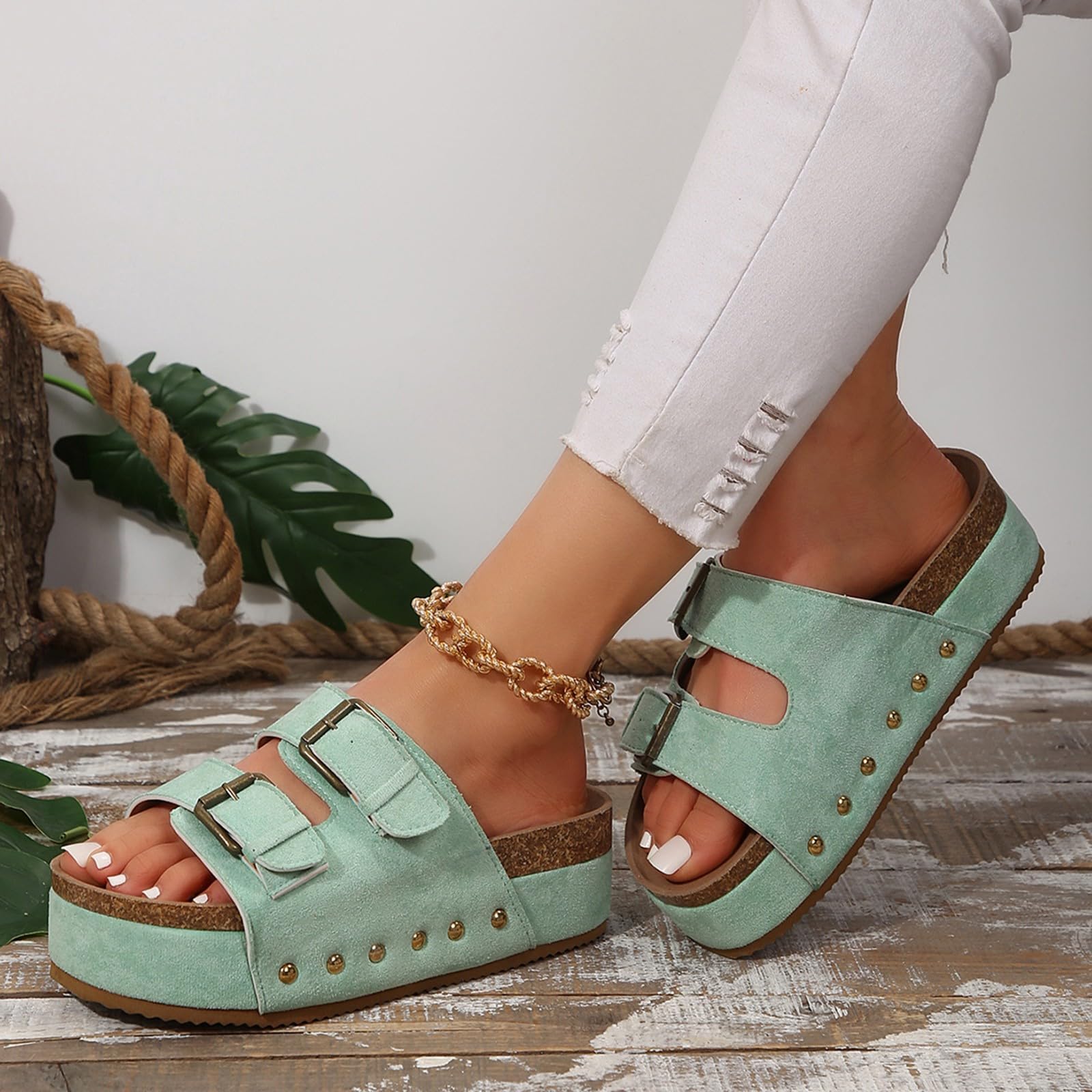 Women's Leather Wedge Sandals with Open Toe & Foam Insole - Comfortable Platform Sandals with Adjustable Straps - Lightweight Summer Footwear for Casual Outings, Beach Trips, and Date Nights