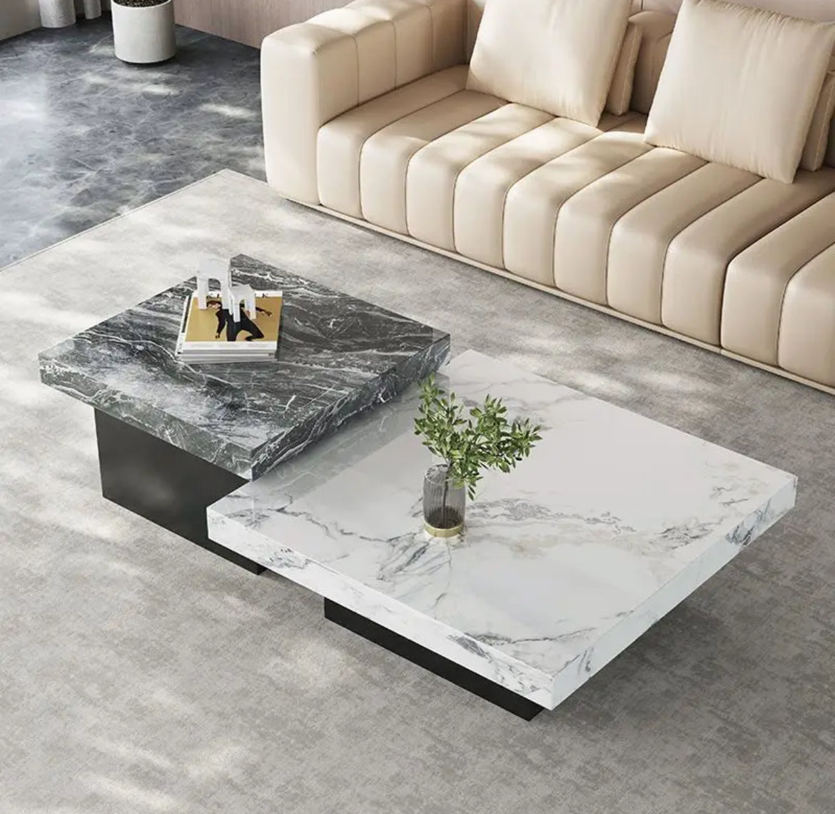 Luxury Marble Square Coffee Table - Modern Stone Living Room Furniture for Home Decor & Entertaining