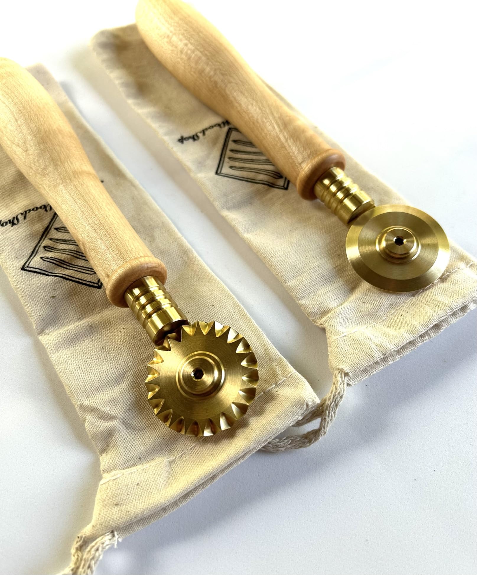 Premium Brass Pasta Wheels - Nonna's Handcrafted Fluted Cutters with Maple Handle | Perfect for Homemade Pasta, Ravioli & Italian Cooking Gifts