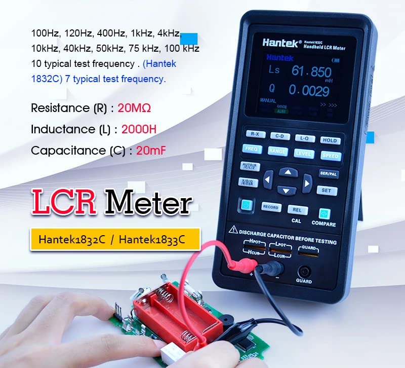Hantek 1832C Digital LCR Meter - Handheld Portable Inductance, Capacitance & Resistance Tester for Electronics Repair, DIY Projects & Component Testing (1832C Model) - Perfect for Engineers, Technicians & Hobbyists