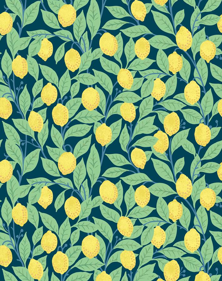 Lemons Wallpaper by Nathan Turner - Indigo Blue Floral Peel & Stick Wallpaper for Kitchen, Bathroom, and Home Decor