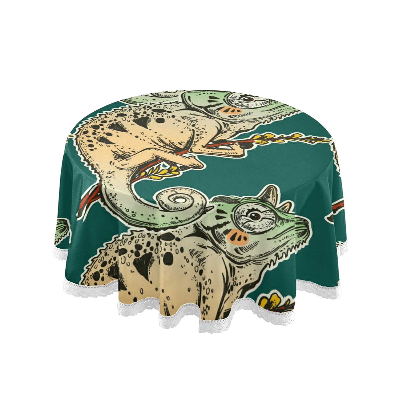 60 Inch Chameleon Lizard Print Round Tablecloth - Wrinkle Resistant Indoor Outdoor Table Cover for Picnic, Kitchen, Party & Camping Decor | Perfect for Dinner Parties, BBQs, and Outdoor Gatherings