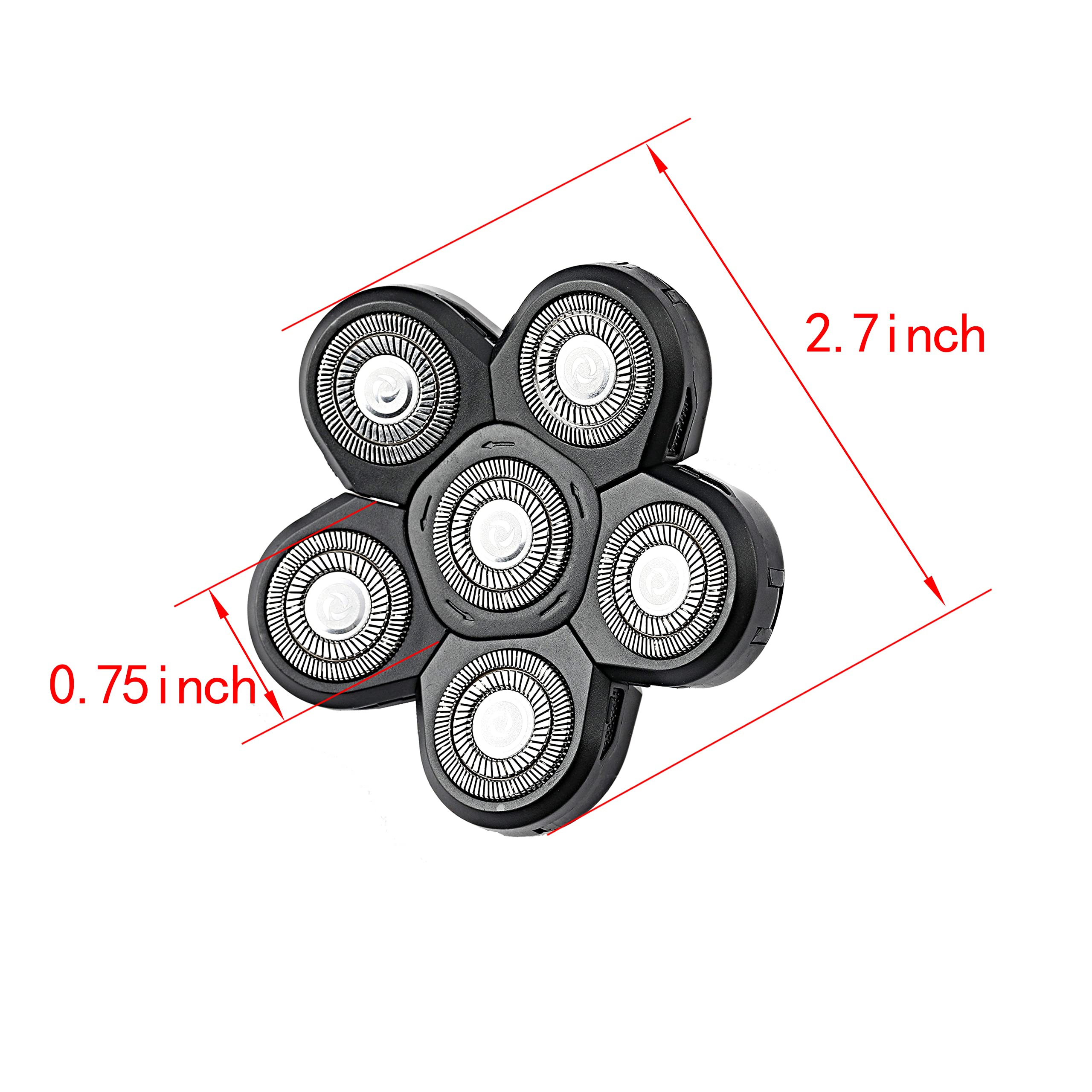 6 Blades Electric Razor Replacement Heads for Bald Men - Premium Shaving Blades with Protective Cover (Black) | Smooth Shave for Head & Face | Ideal for Travel & Daily Grooming