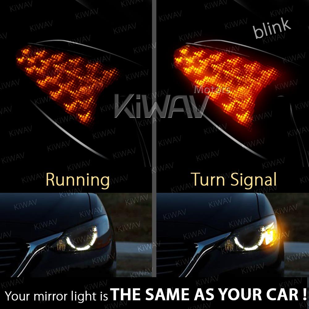 KiWAV Chrome Motorcycle Mirrors with LED Running Lights & Turn Signals - Compatible with Harley Davidson (For Night Riding & Safety Visibility)