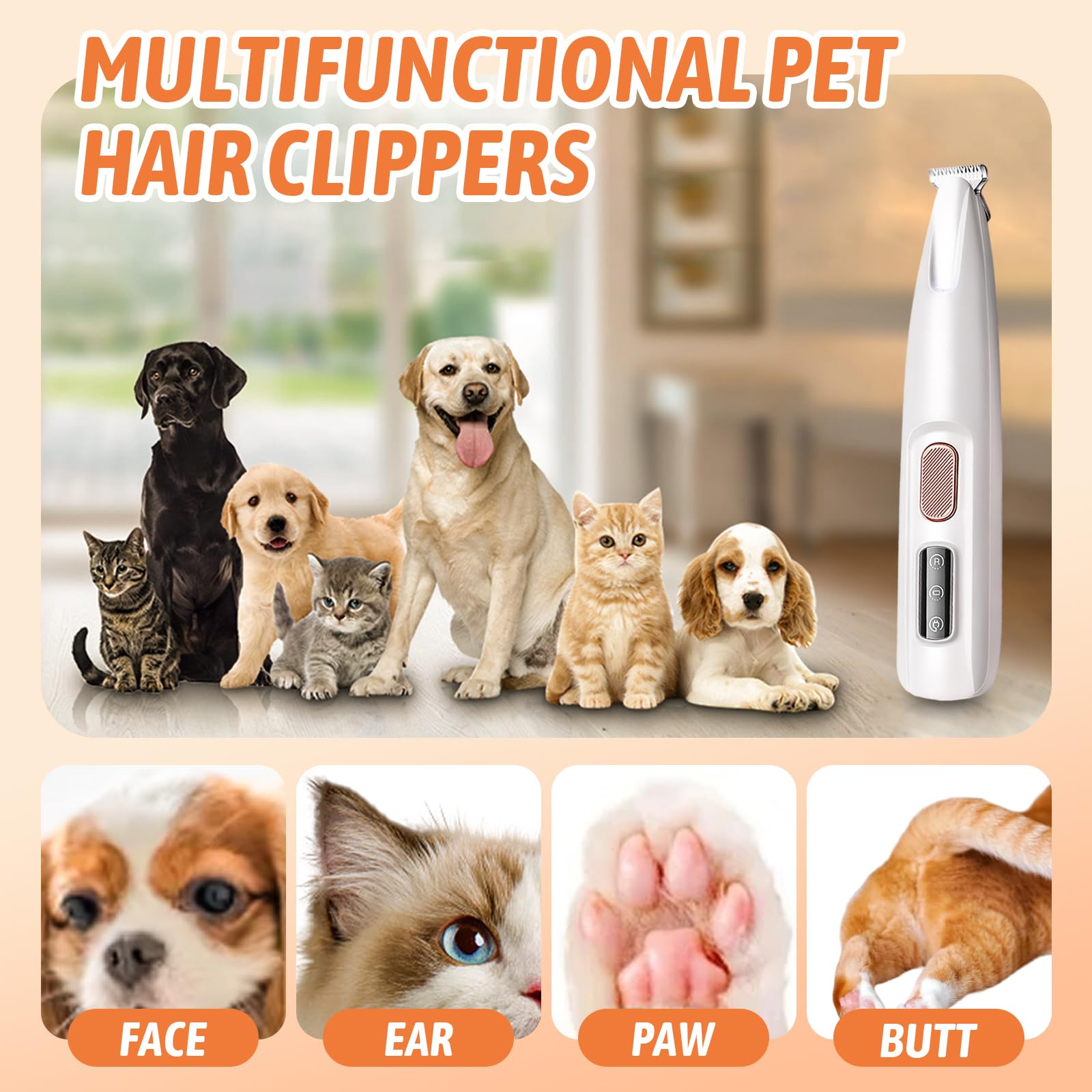 2025 Waterproof Pet Grooming Clipper - Rechargeable Trimmer for Paws, Face & Ears with LED Light - Perfect for Home Pet Care