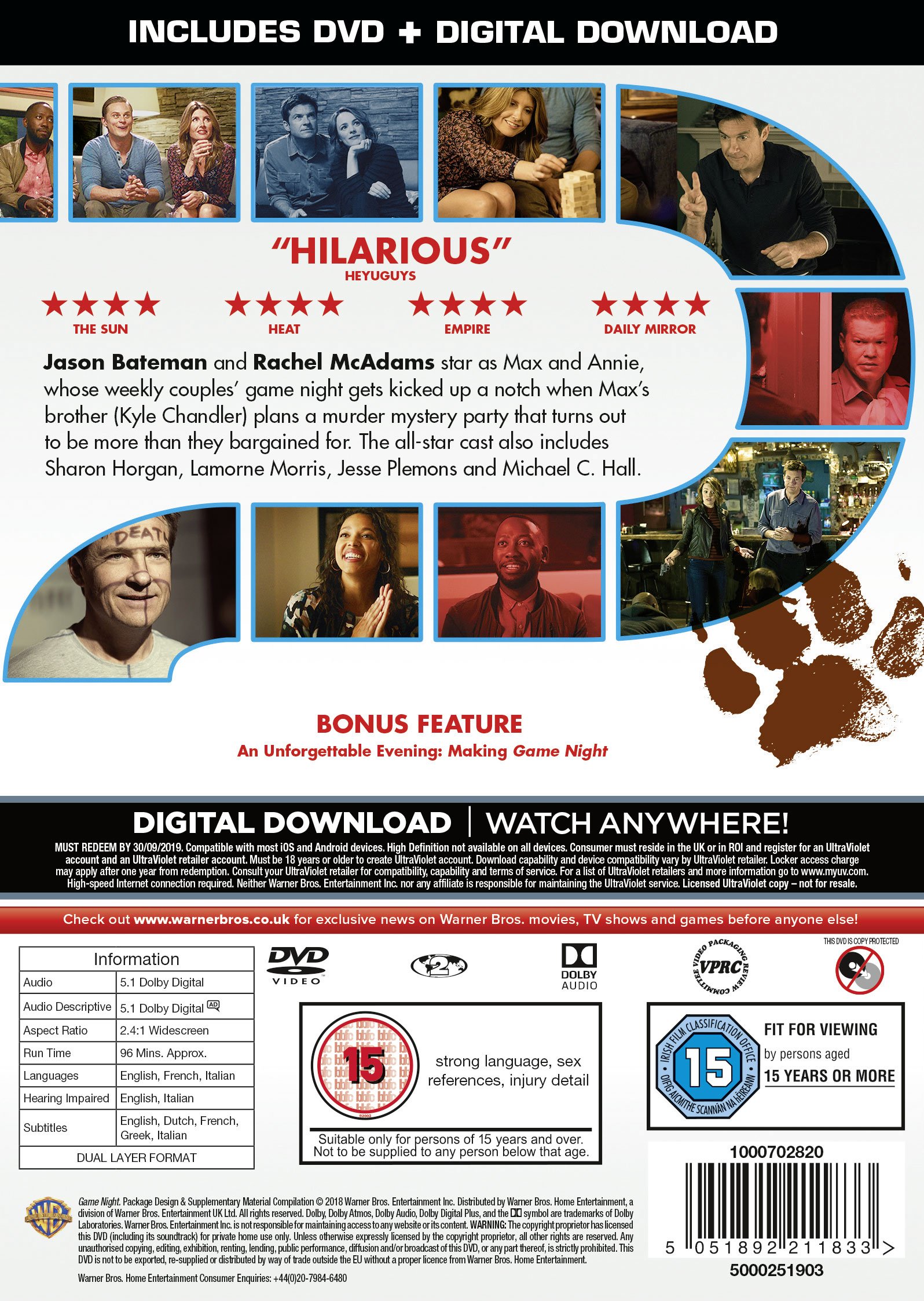 Game Night [DVD] [2018] - Hilarious Comedy Movie for Friends & Family Game Nights - Perfect for Parties, Date Nights & Weekend Entertainment