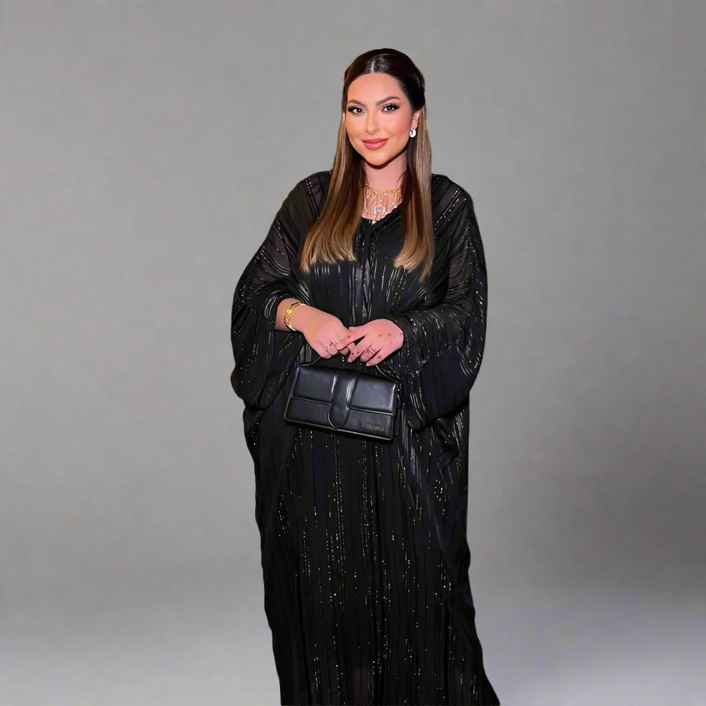 2-Piece Shining Jacquard Women's Abaya Dress Set with Inner Sleeveless Dress - Elegant Islamic Modest Wear for Prayer, Eid & Special Occasions
