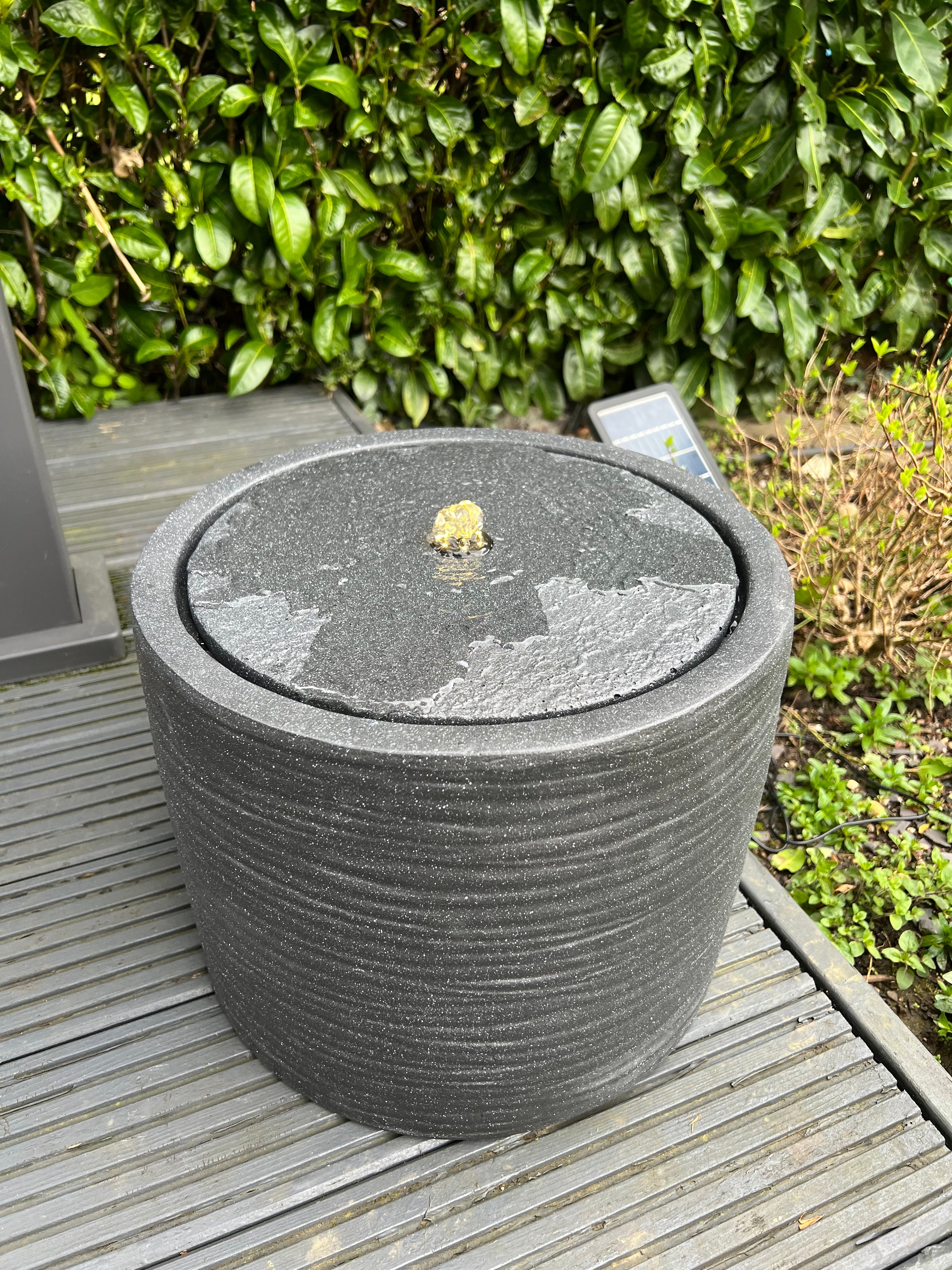 Solar Powered Round LED Water Fountain with Dark Grey Finish - 36x36x28cm Outdoor Garden Decor for Patio, Yard & Landscape Design