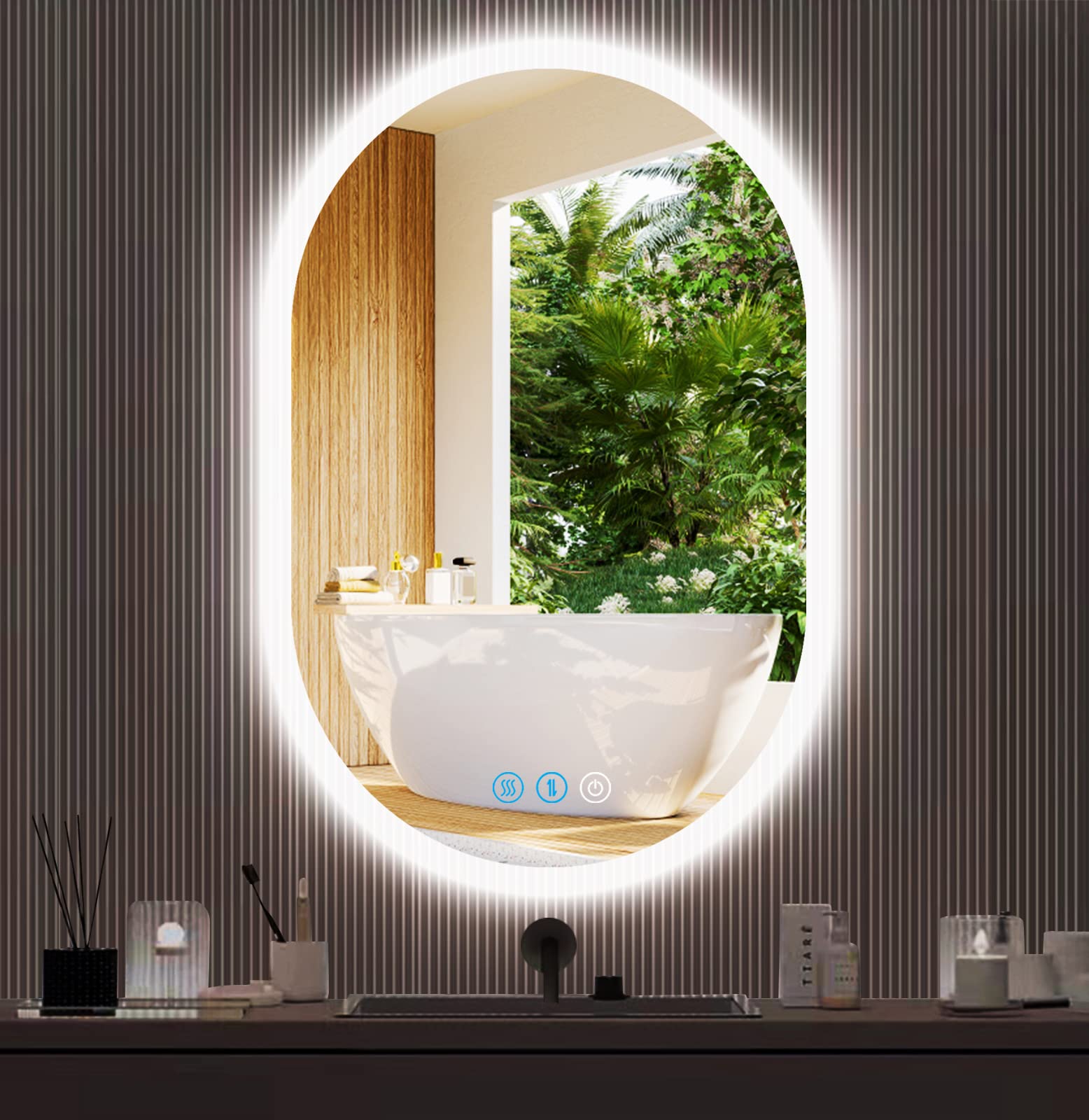 24x16 Inch LED Bathroom Mirror with Dimmable Backlit Lighting - Horizontal Oval Vanity Mirror with Anti-Fog & 3 Color Temperature Settings for Makeup, Shaving & Home Decor