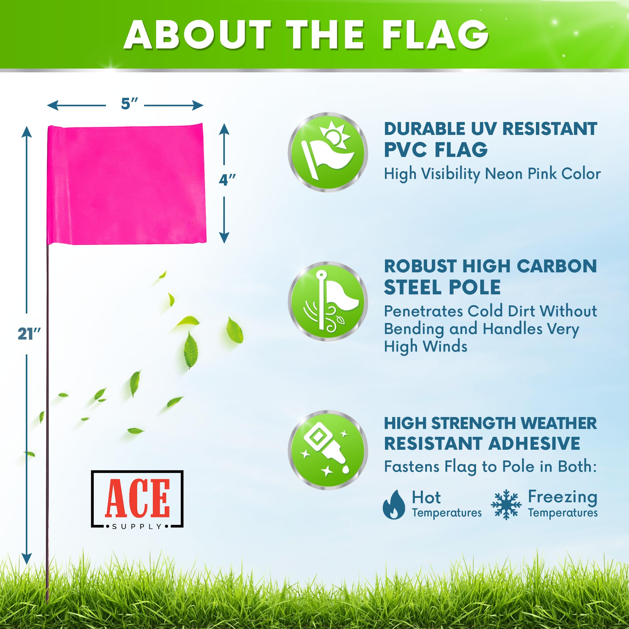 1000 Pack Pink Marking Flags 4x5x21 Inch - Durable Yard Markers for Lawn, Irrigation, Landscaping, Survey & Sprinkler Head - Perfect for Property Boundaries, Utility Lines & Outdoor Projects