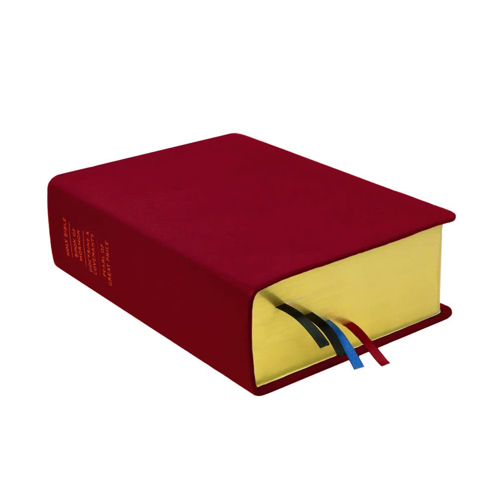 LDS Scriptures Set - Genuine Leather Red Plum Quad with Book of Mormon, Holy Bible, Doctrine & Covenants & Pearl of Great Price | Large Print Edition for Latter-Day Saints | Perfect for Daily Study, Church Services & Gift Giving