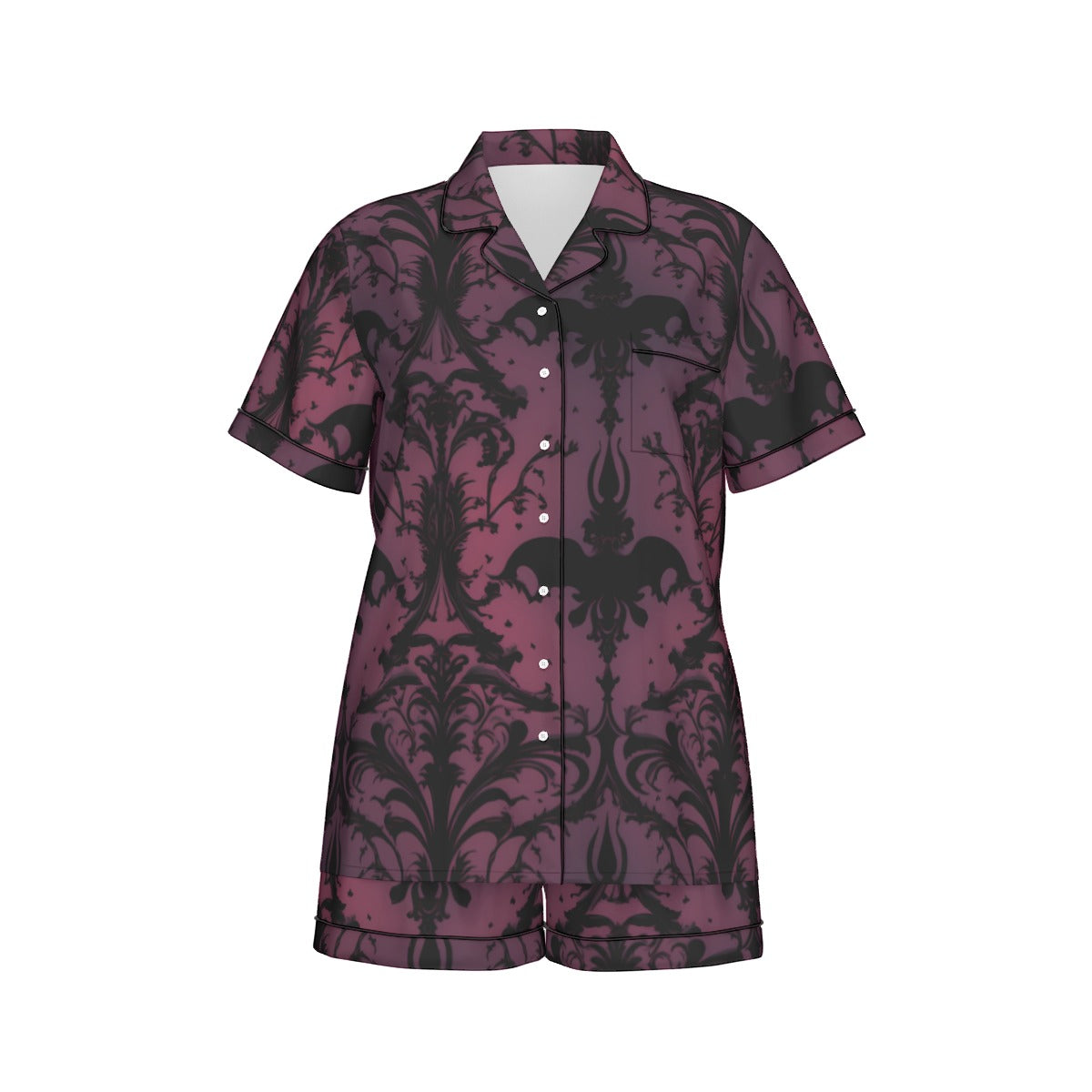 Gothic Purple Women's Imitation Silk Pajama Set - Short Sleeve Sleepwear for Lounge & Nightwear | Soft & Comfortable Pajamas for Relaxing at Home or Bedtime