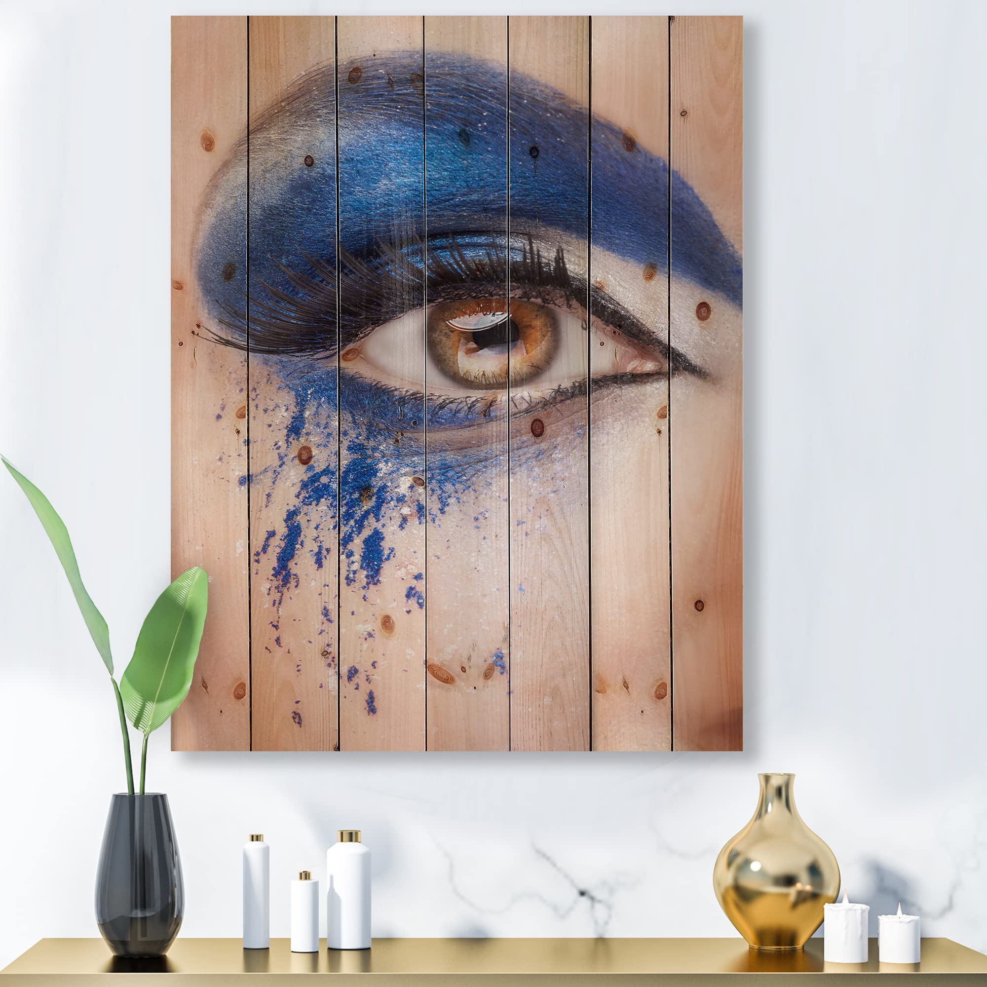 Blue Fantasy Eye Wood Wall Art - Modern Contemporary Wooden Wall Decor, Large Printed Pine Wood Panel for Living Room, Bedroom & Office