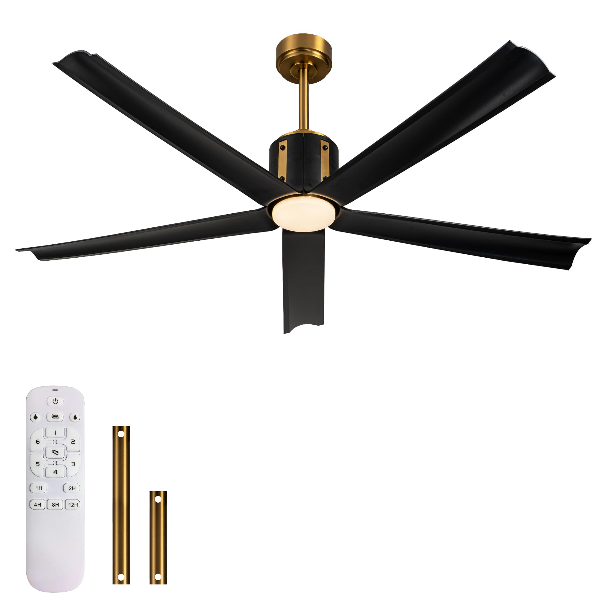 60 Inch Modern Black Ceiling Fan with Remote Control - 5 Blade DC Motor Fan with 18W 3CCT LED Light - Gold Chandelier Style for Farmhouse, Bedroom, Living Room & Dining Room - Energy Efficient Quiet Operation