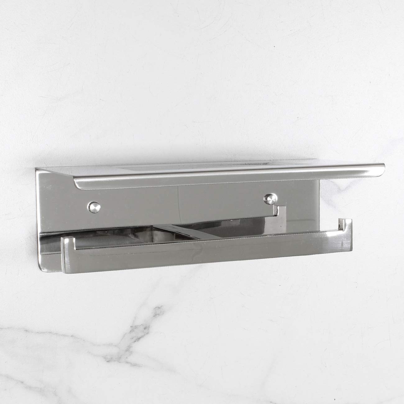 Stainless Steel Wall Mounted Toilet Paper Holder with Shelf - Double Roll Bathroom Tissue Dispenser for Modern Homes & Commercial Spaces