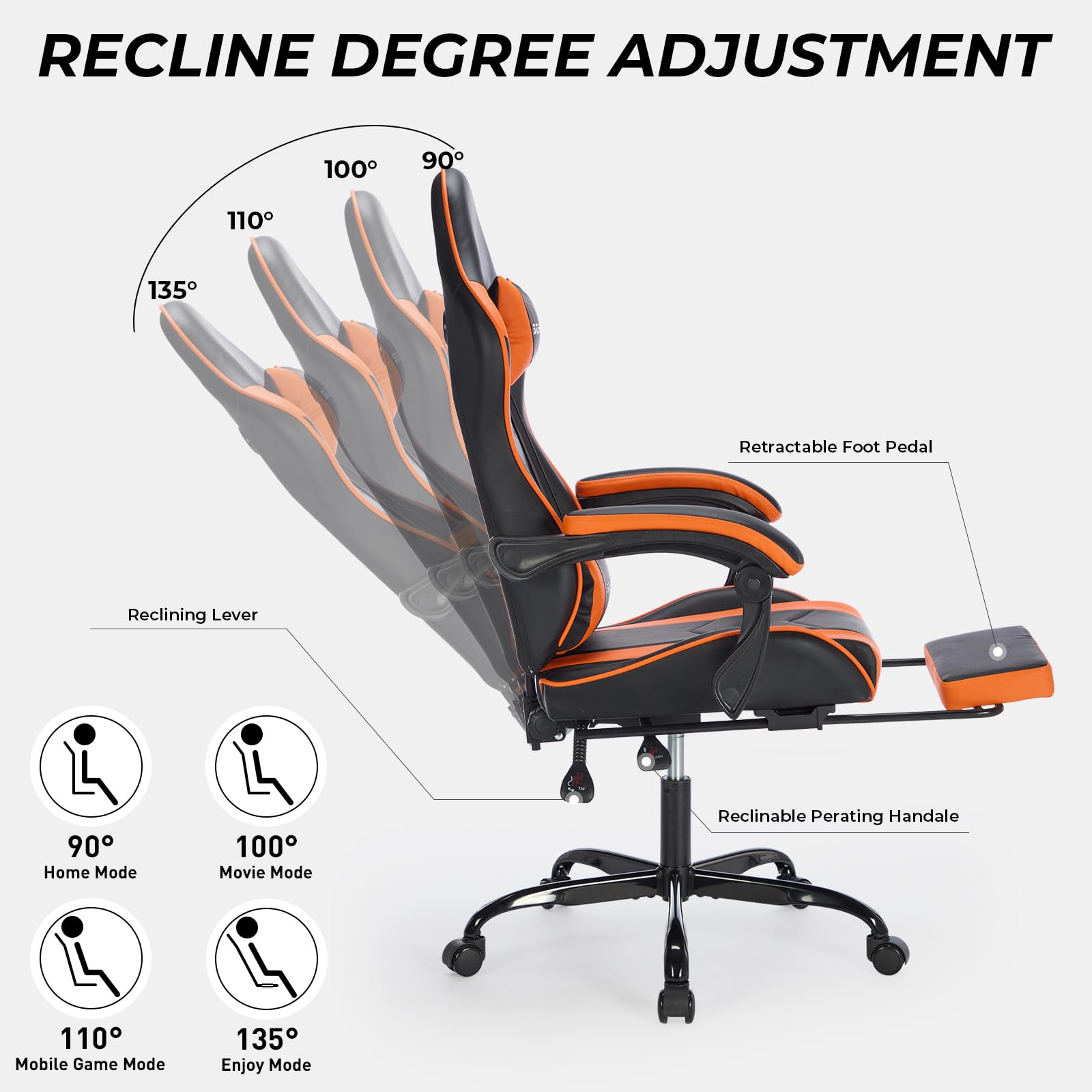 Ergonomic Gaming Chair with Footrest & Massage - PU Leather Computer Desk Chair, Adjustable High Back Office Swivel Recliner for Adults - Perfect for Esports, Home Office & Console Gaming Sessions